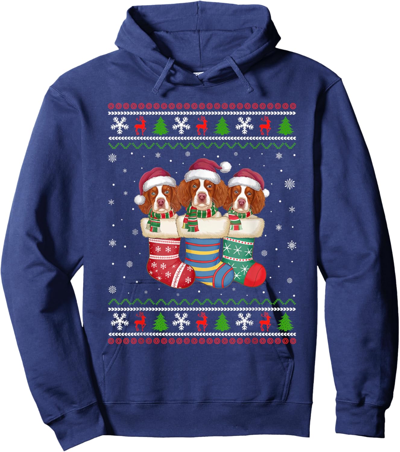 Ugly Xmas Sweater Brittany Spaniel Dog In Christmas Socks Men Women Kids Hoodie - Hoodie | Navy