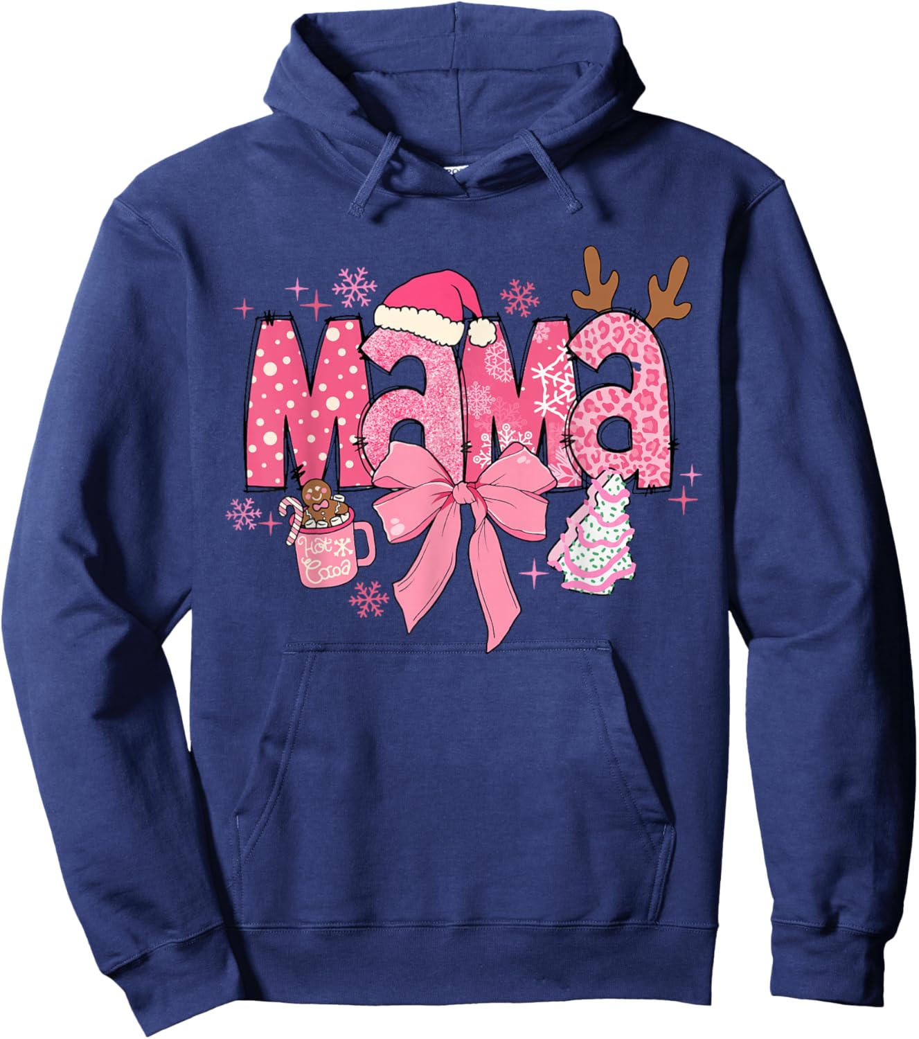 Cute Coquette Bow Pink Mama Christmas Tree Merry Xmas Family Hoodie - Hoodie | Navy