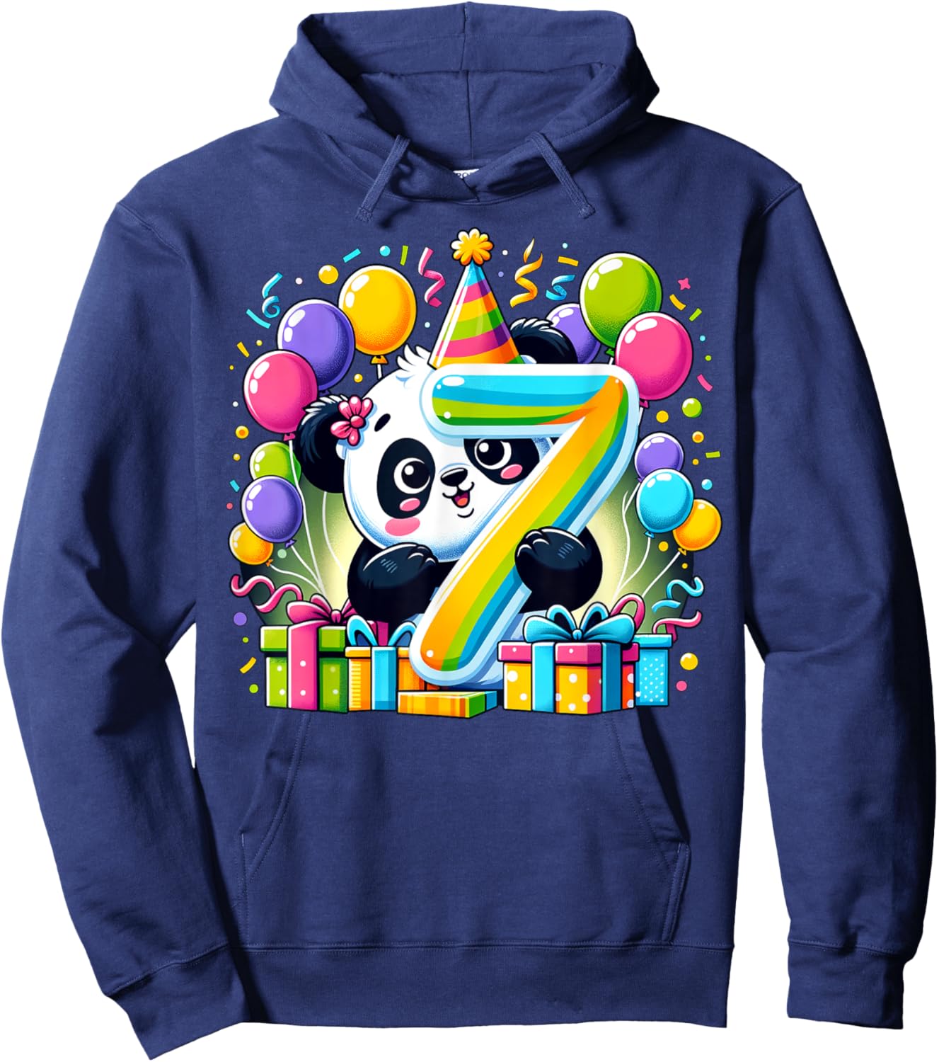 Kids Panda Theme seventh Bday Party 7th Panda Birthday Hoodie - Hoodie | Navy