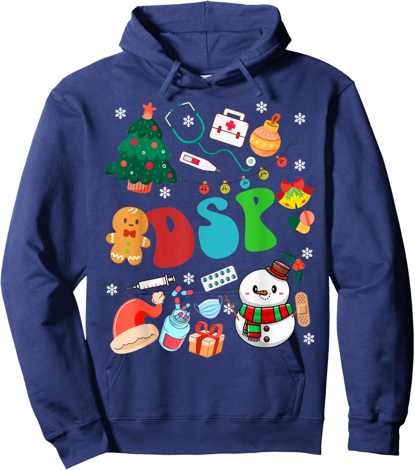 DSP Christmas Retro Groovy Xmas Gift Men Women ER Nurse Hoodie - Hoodie | Navy