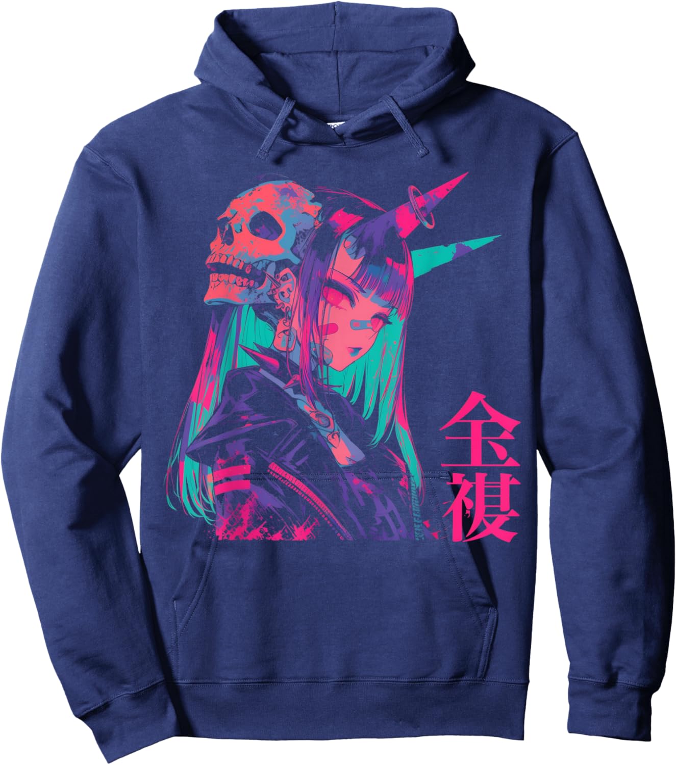 Goth Grunge Demon Anime Girl Waifu Horror Alt Aesthetic Hoodie - Hoodie | Navy