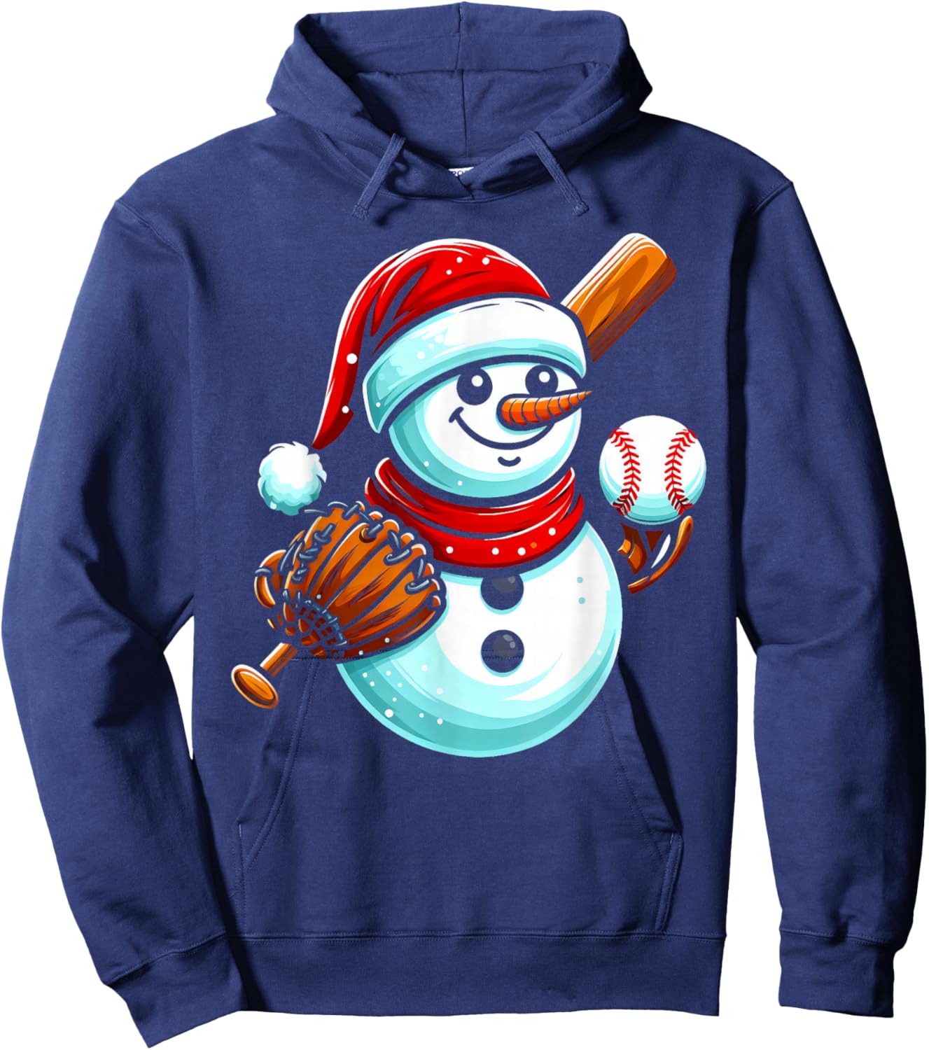 Baseball Snowman Santa Hat Christmas Xmas Boys Girls Kids Hoodie - Hoodie | Navy