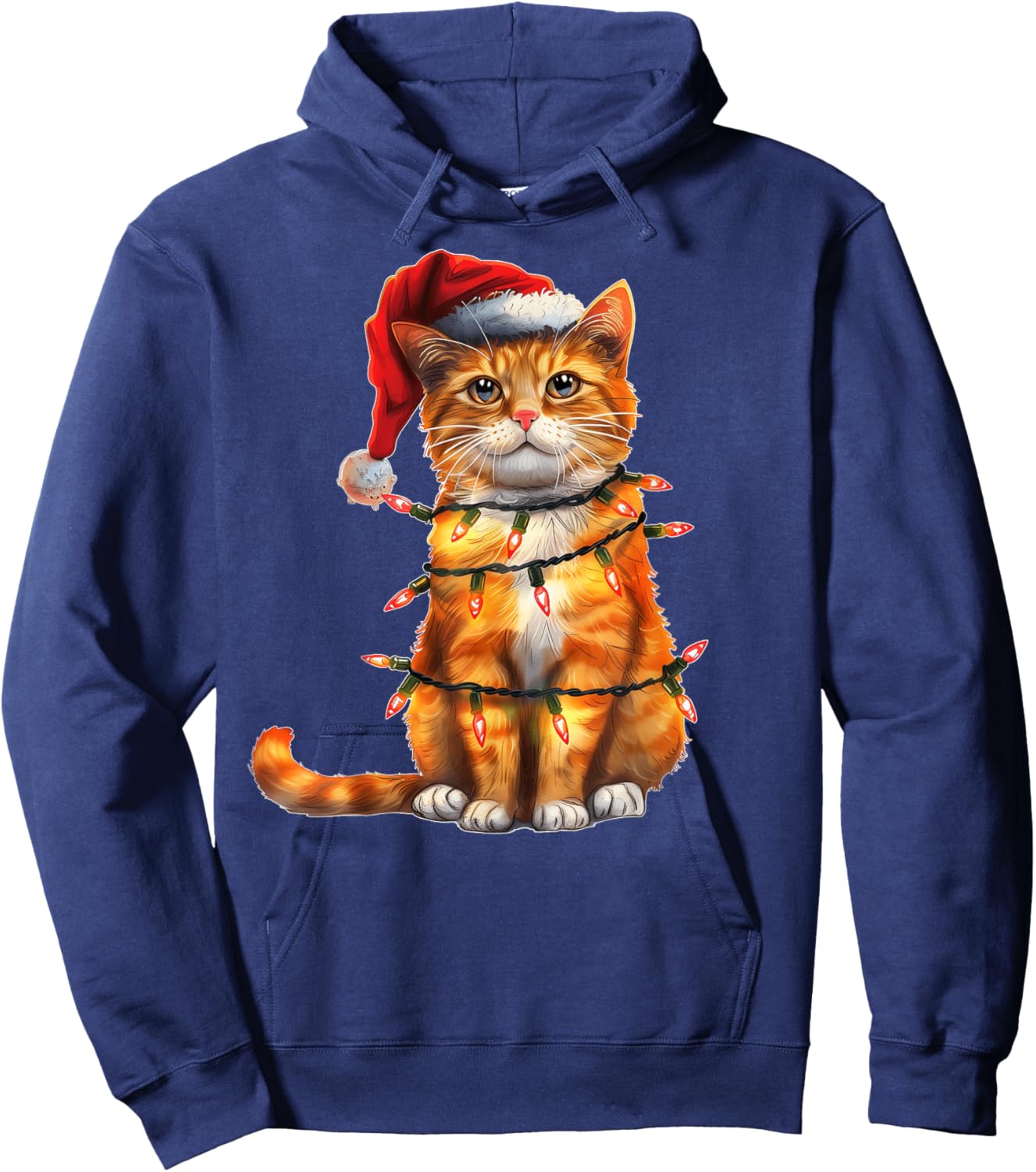 Cute Orange Cat Tabby Cat Christmas Hat Xmas Men Women Kids Hoodie - Hoodie | Navy