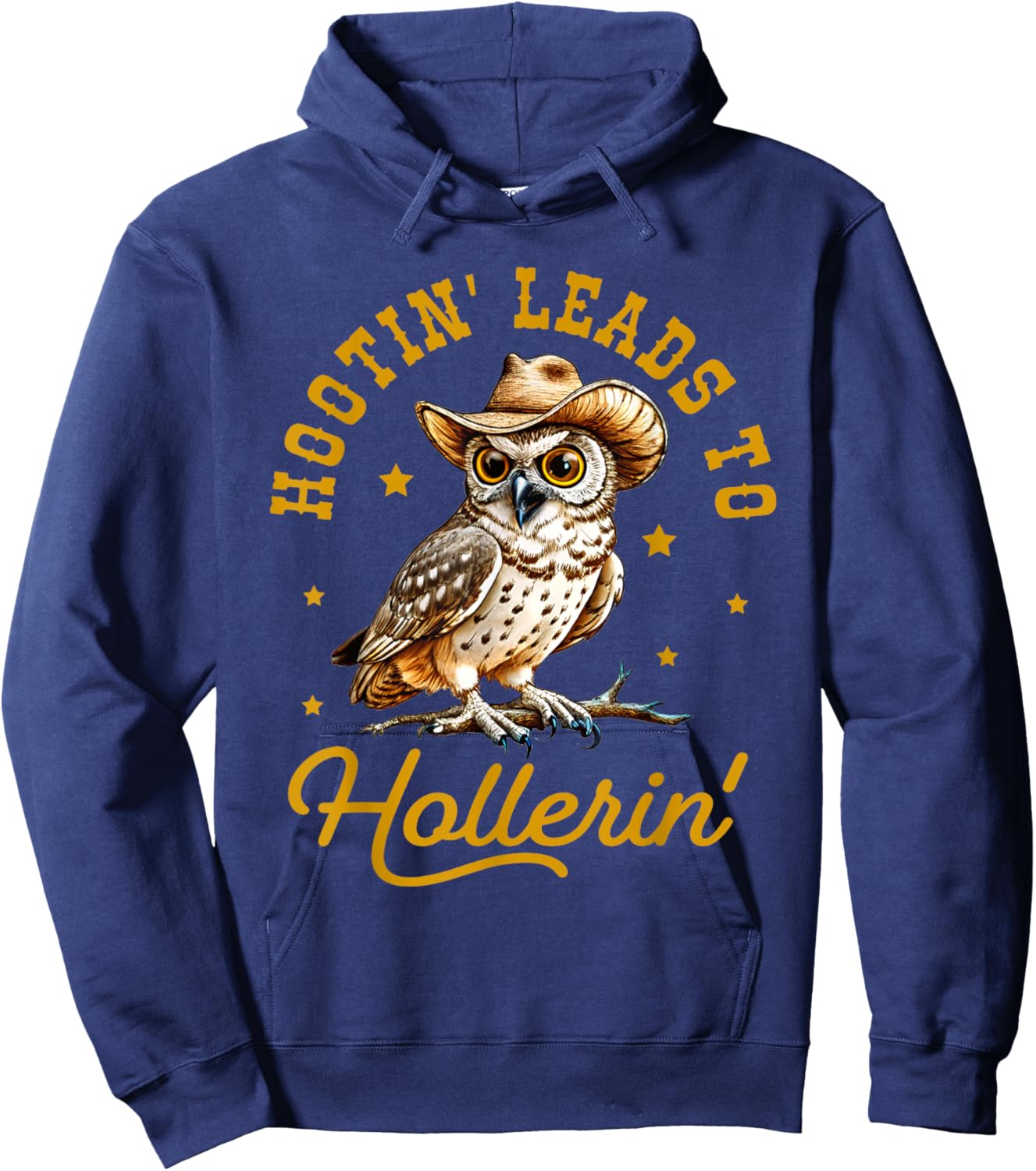 Hootin' Leads to Hollerin, Owl Vintage Sayings, Trendy Funny Hoodie - Hoodie | Navy
