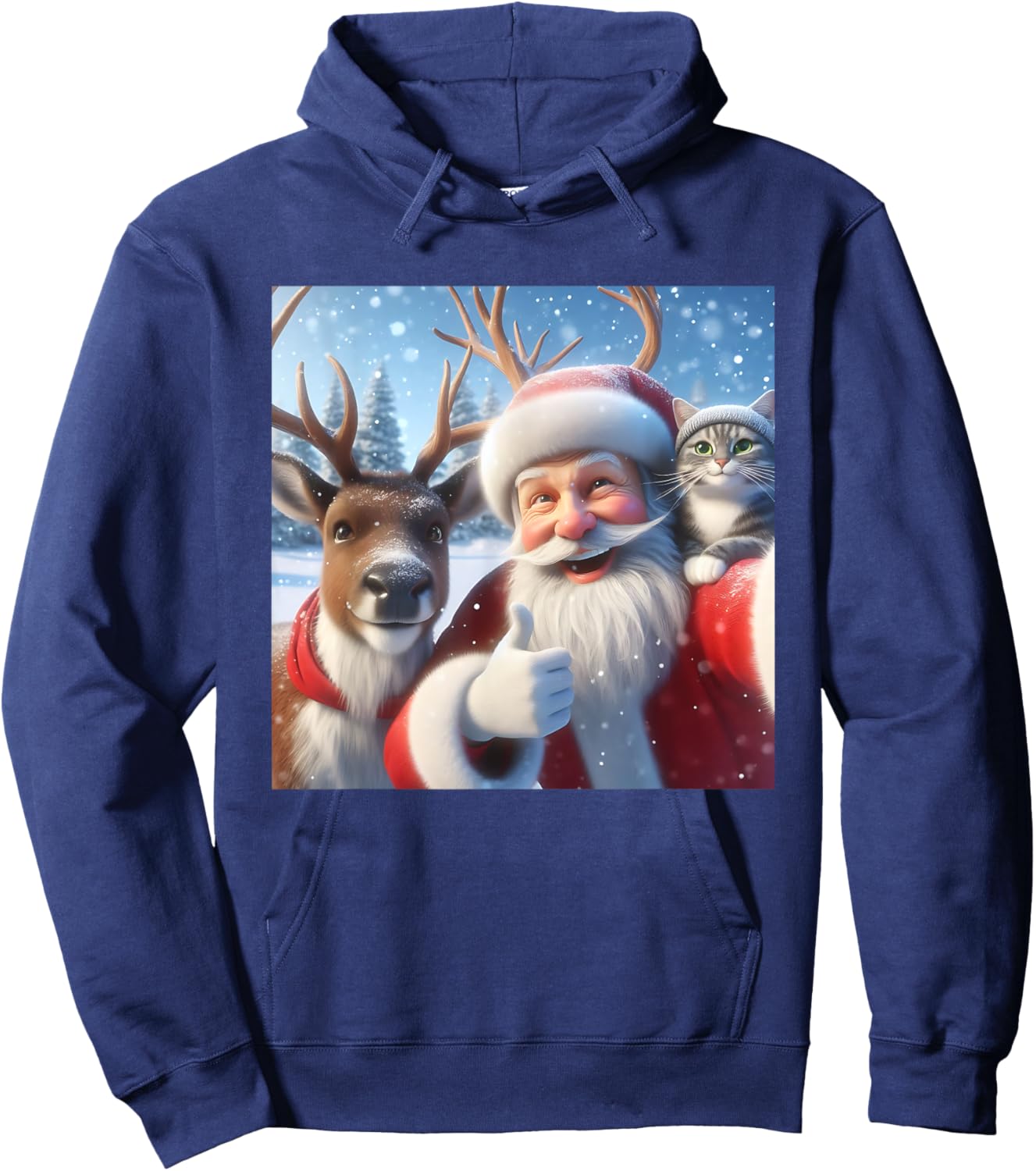 Reindeer Cat Selfie Christmas Funny Cute Santa Hoodie - Hoodie | Navy