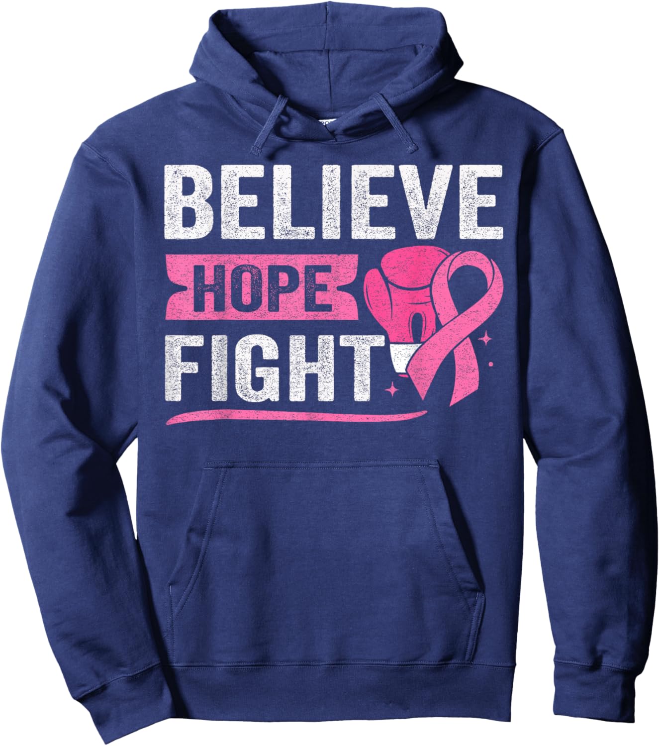 Believe Hope Fight Breast Cancer Awareness Pink Ribbon Hoodie - Hoodie | Navy