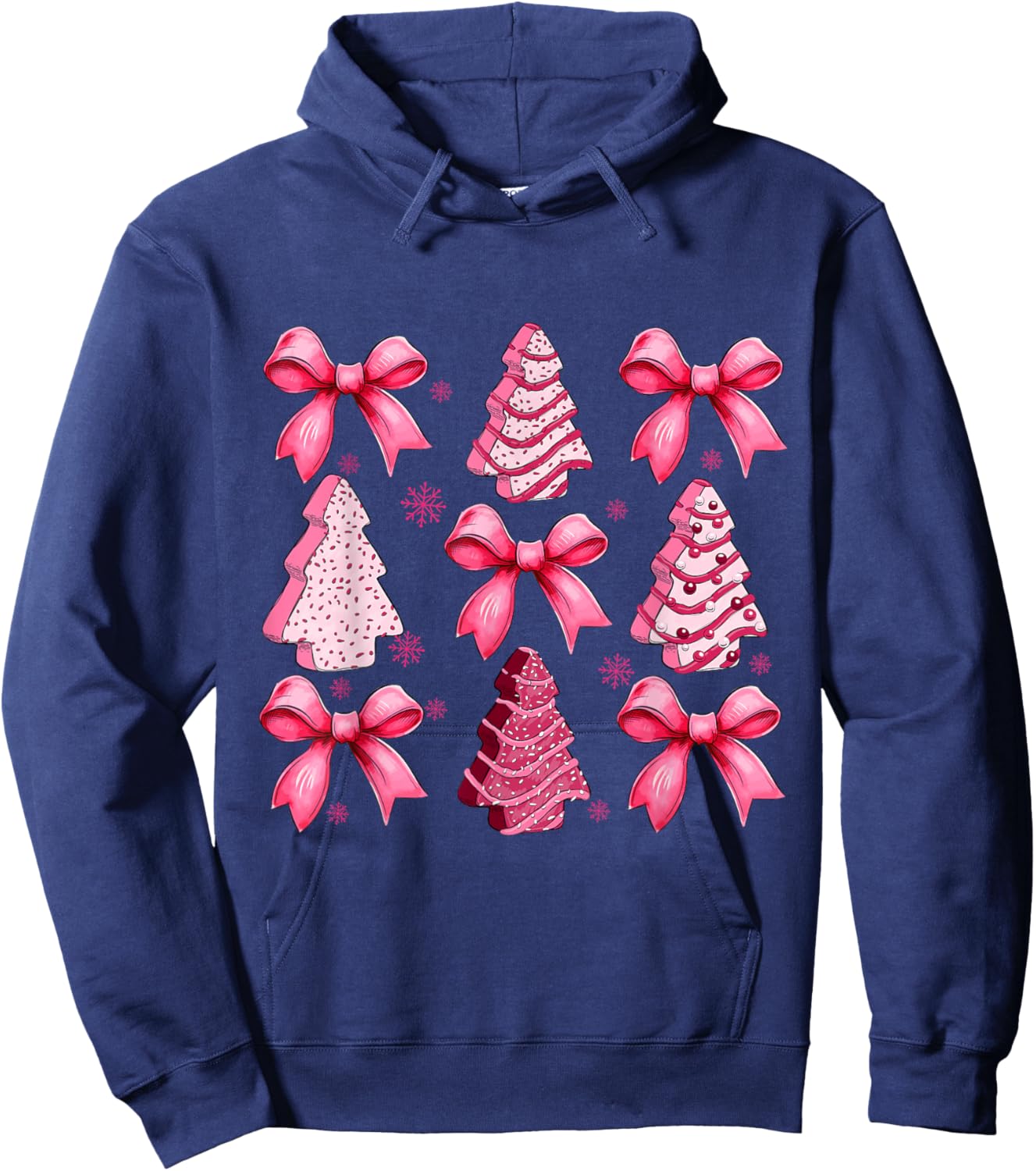 Pink Debbie Tree Cake Coquette Bow Xmas Matching Family Hoodie - Hoodie | Navy