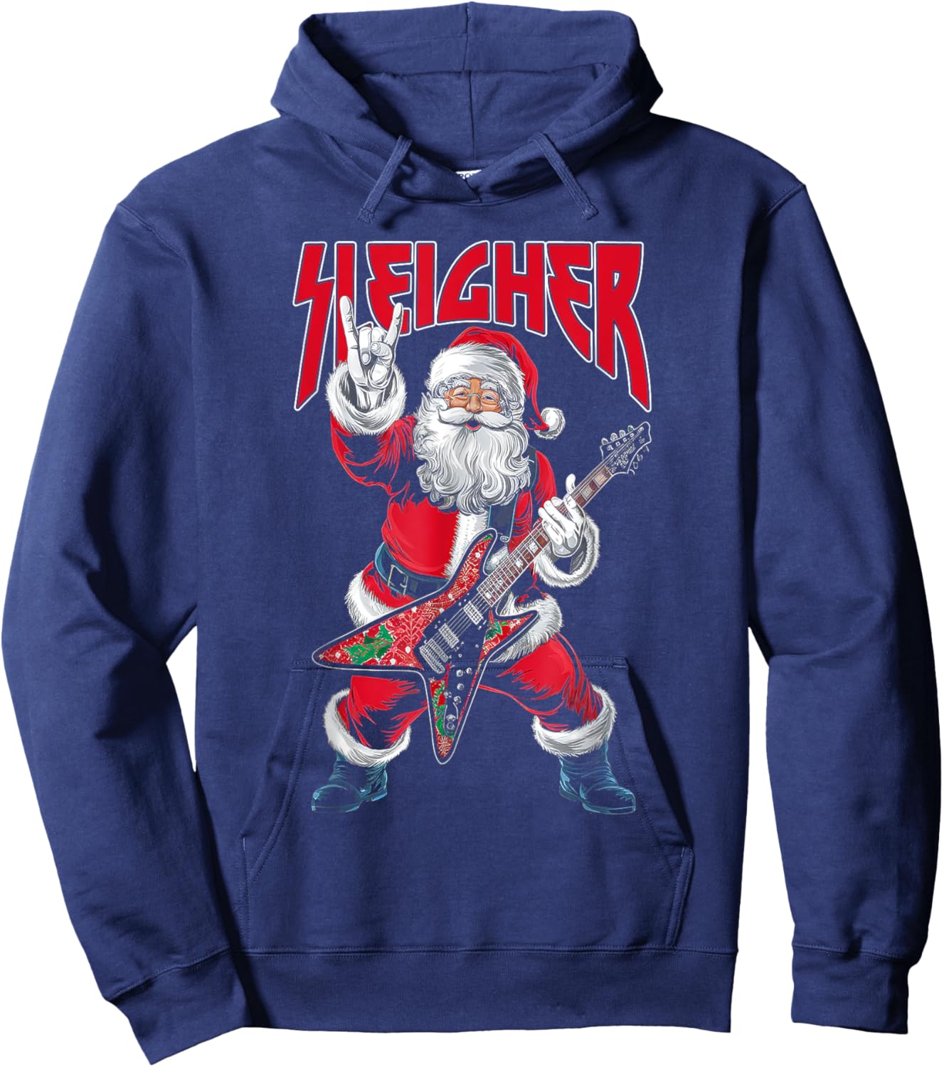 Christmas Sleigher Santa Rock Xmas Rocker Men Women Kids Boy Hoodie - Hoodie | Navy