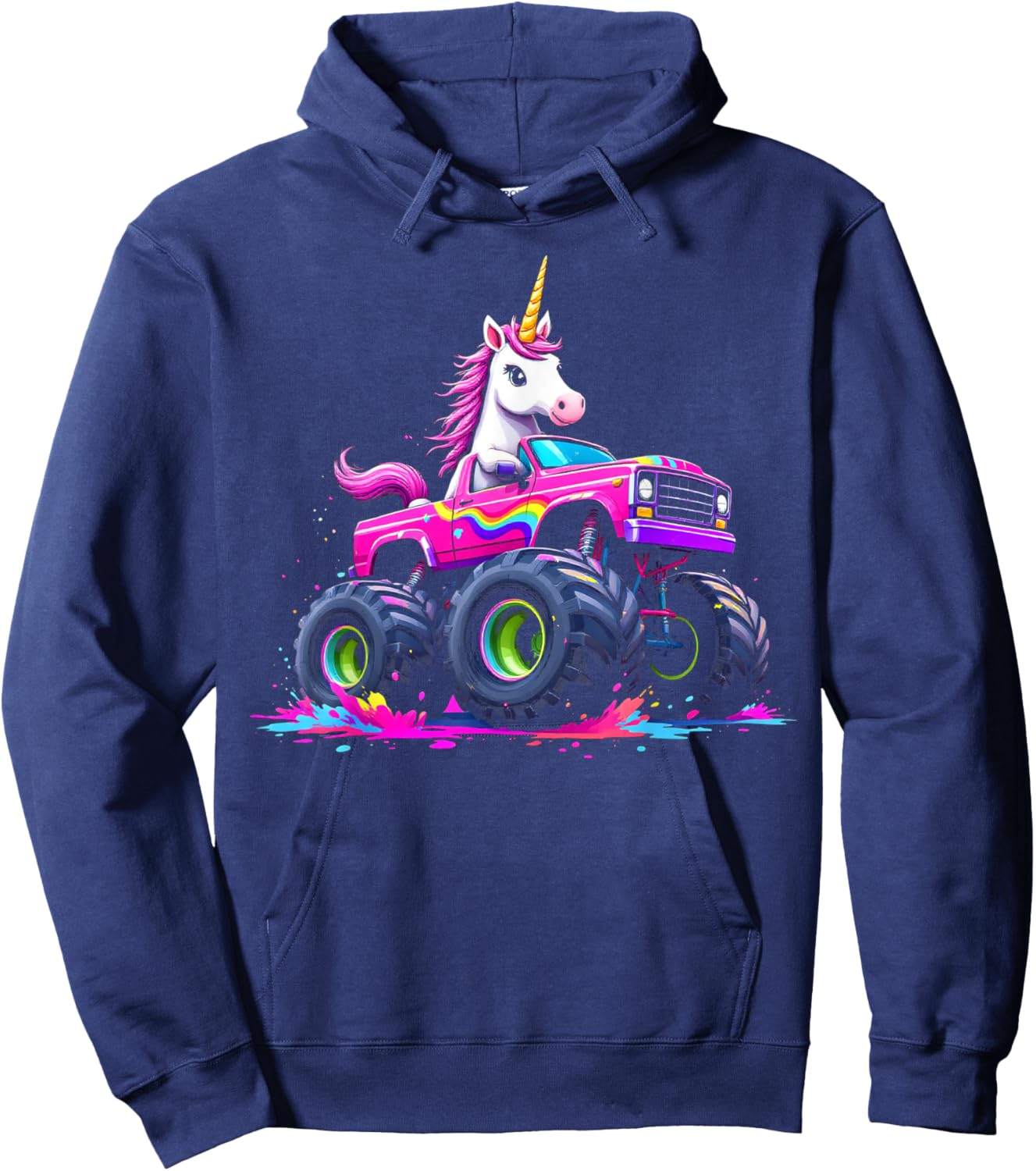 Monster Truck Unicorn Birthday Party Monster Truck Girl Hoodie - Hoodie | Navy