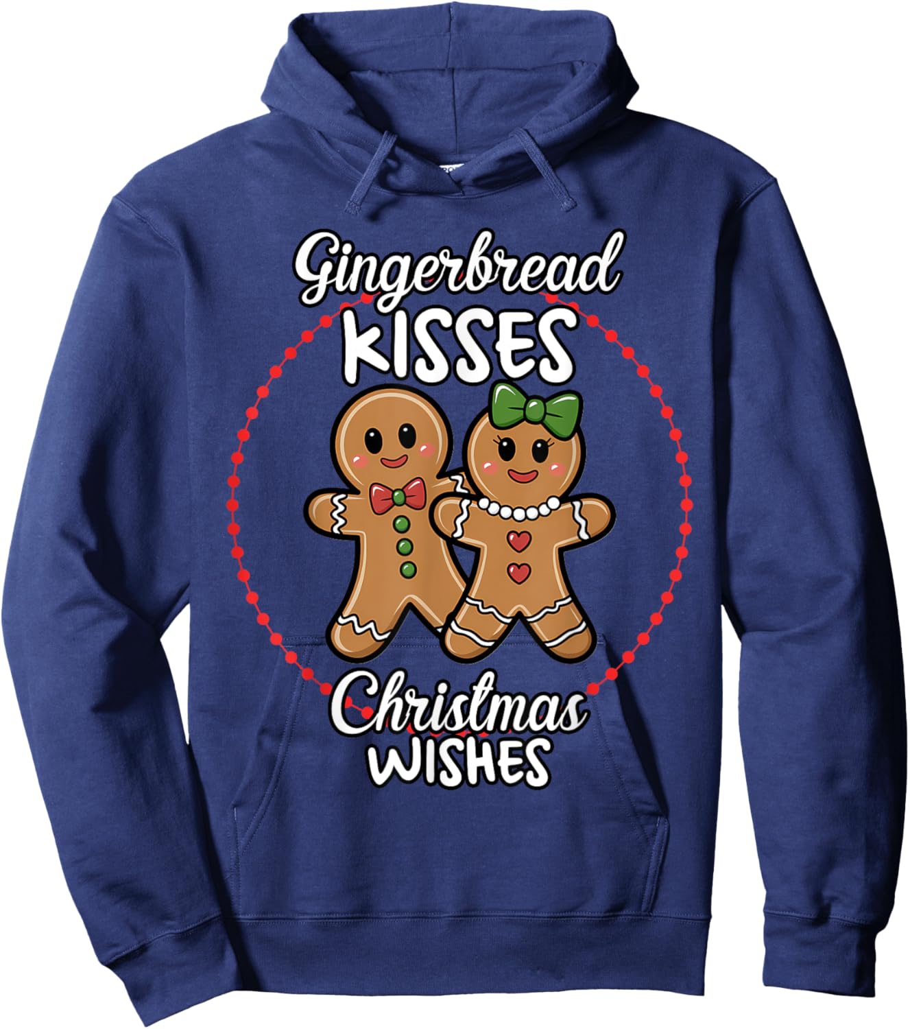 Gingerbread Kisses Christmas Wishes Cute Holiday Hoodie - Hoodie | Navy