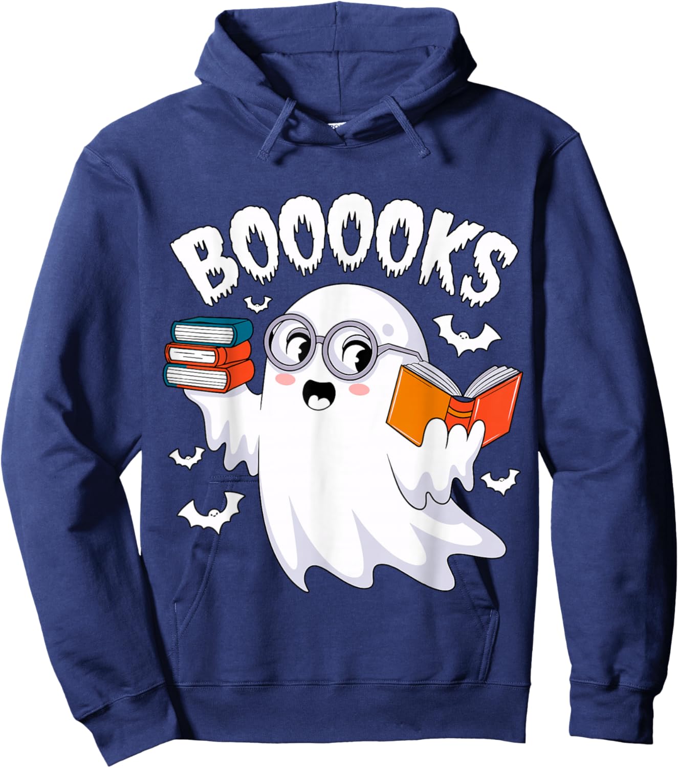 Boooooks Ghost Reading Books Librarian Halloween Costume Hoodie - Hoodie | Navy