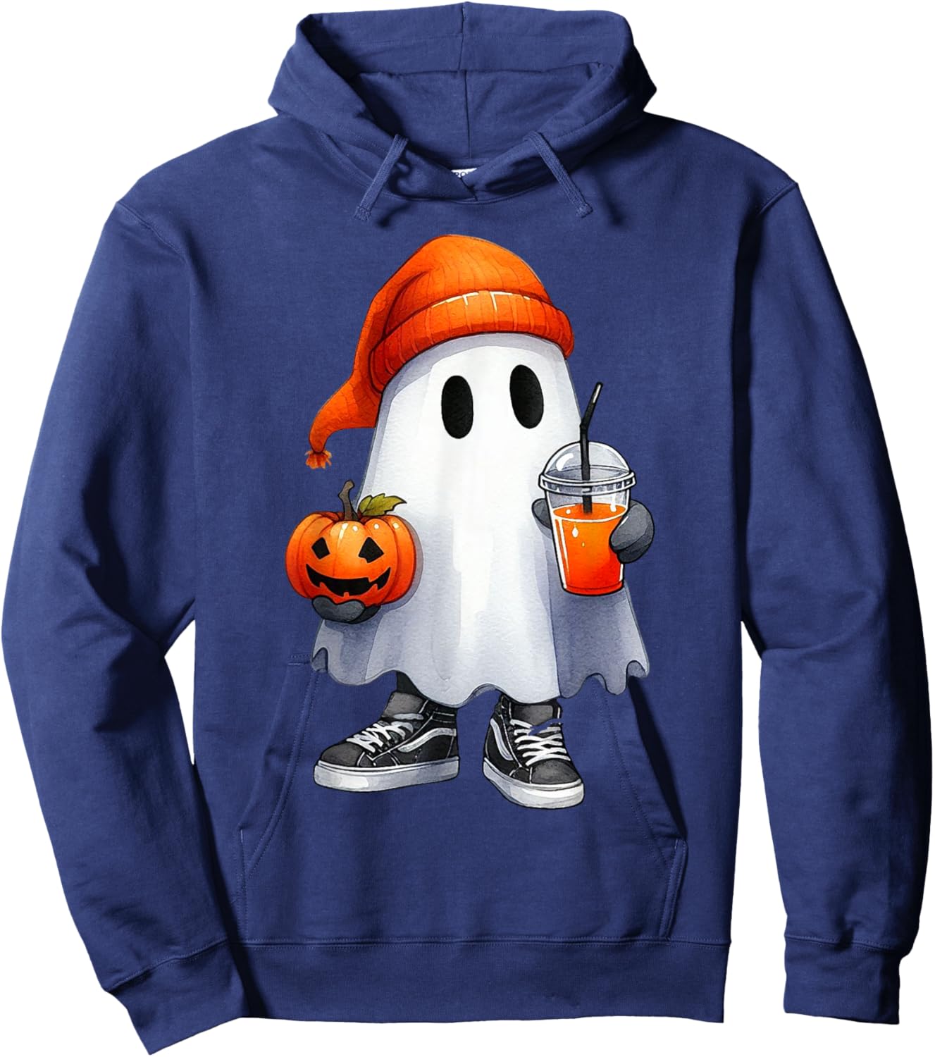 Cute Halloween Ghost Drink Pumpkin Halloween Boo Girl Women Hoodie - Hoodie | Navy