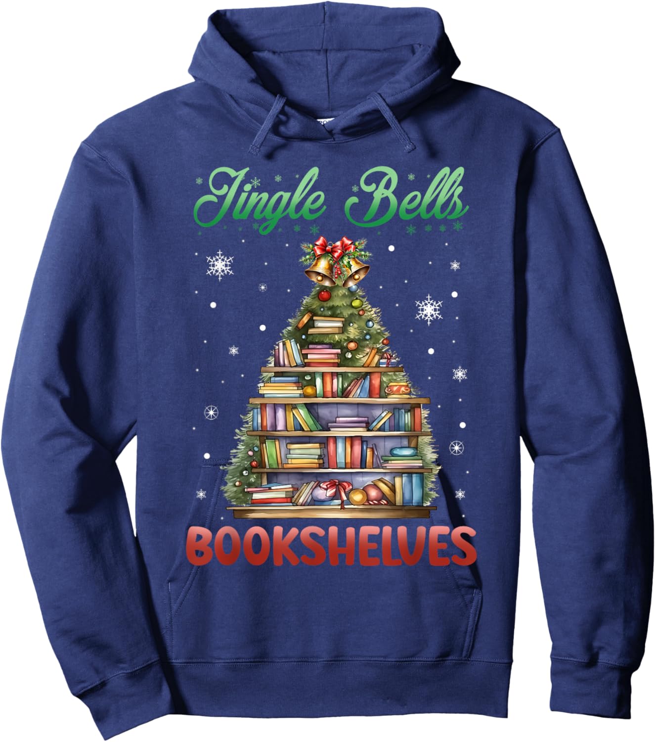 Jingle Bells Bookshelves Christmas Bookworm Librarian Hoodie - Hoodie | Navy