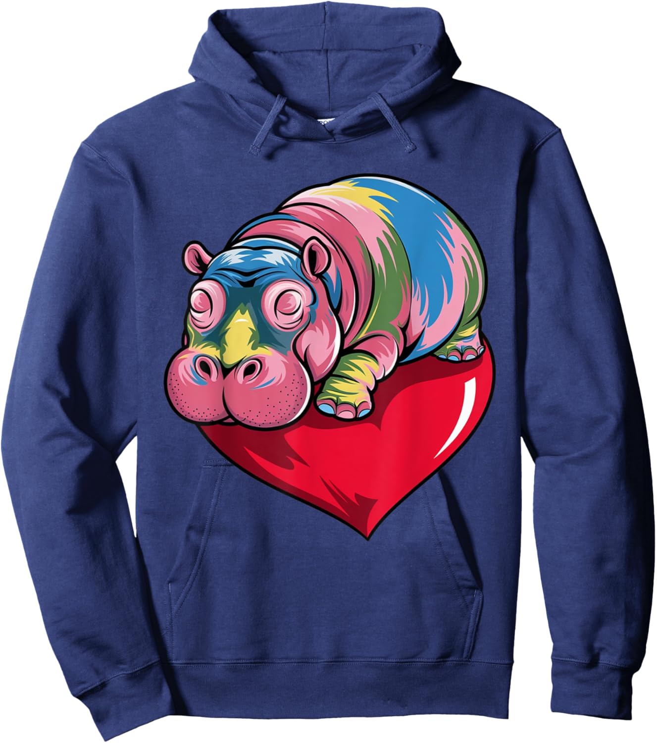 Pygmy Hippo Hugging Heart Hoodie - Hoodie | Navy