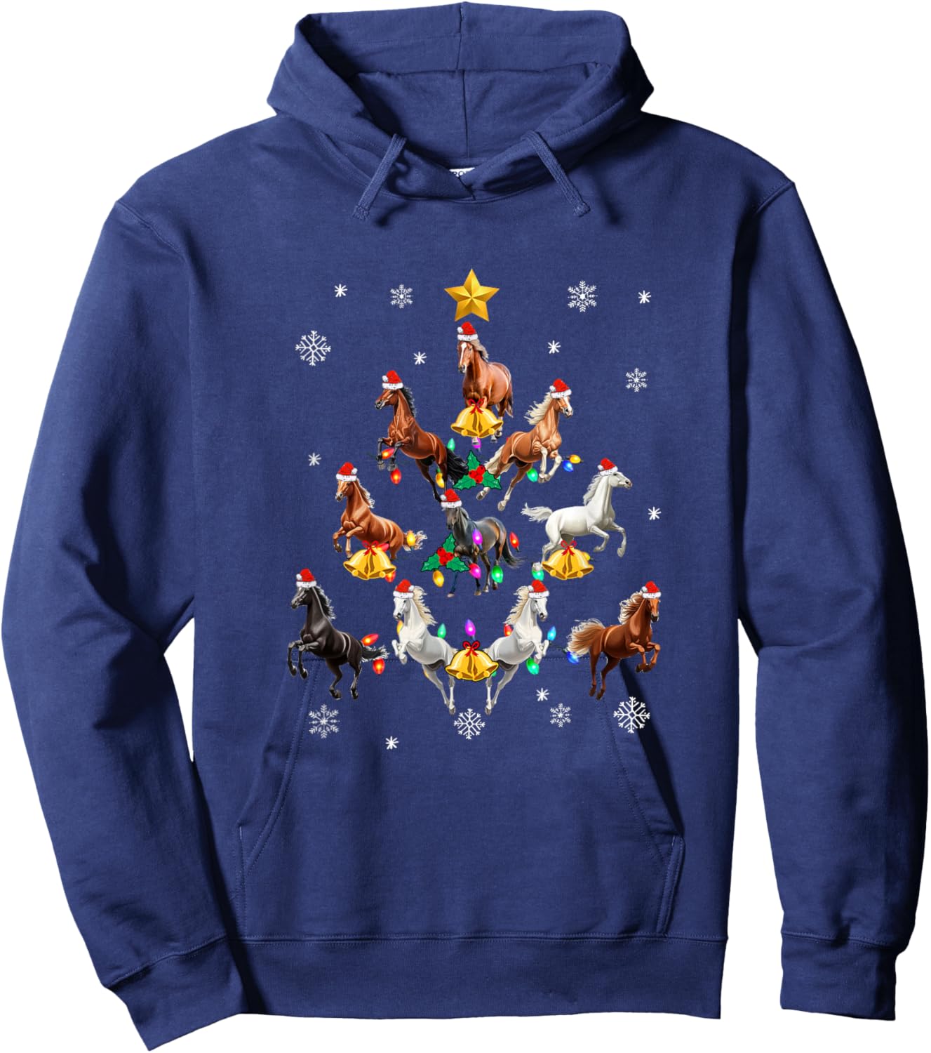 Horses Christmas Tree Horse Lover Xmas Girls Hoodie - Hoodie | Navy
