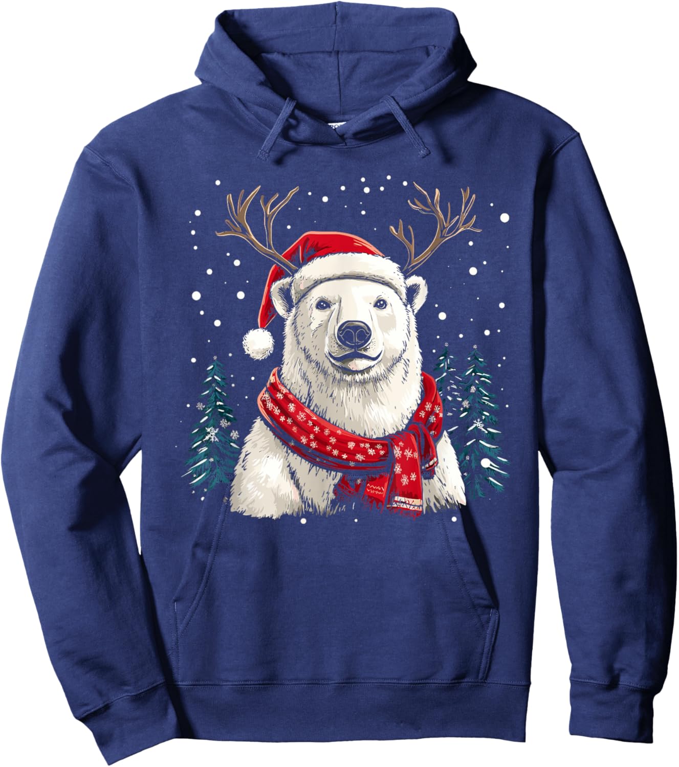 Polar Bear Reindeer Santa Hat Christmas Pajama Funny Xmas Hoodie - Hoodie | Navy