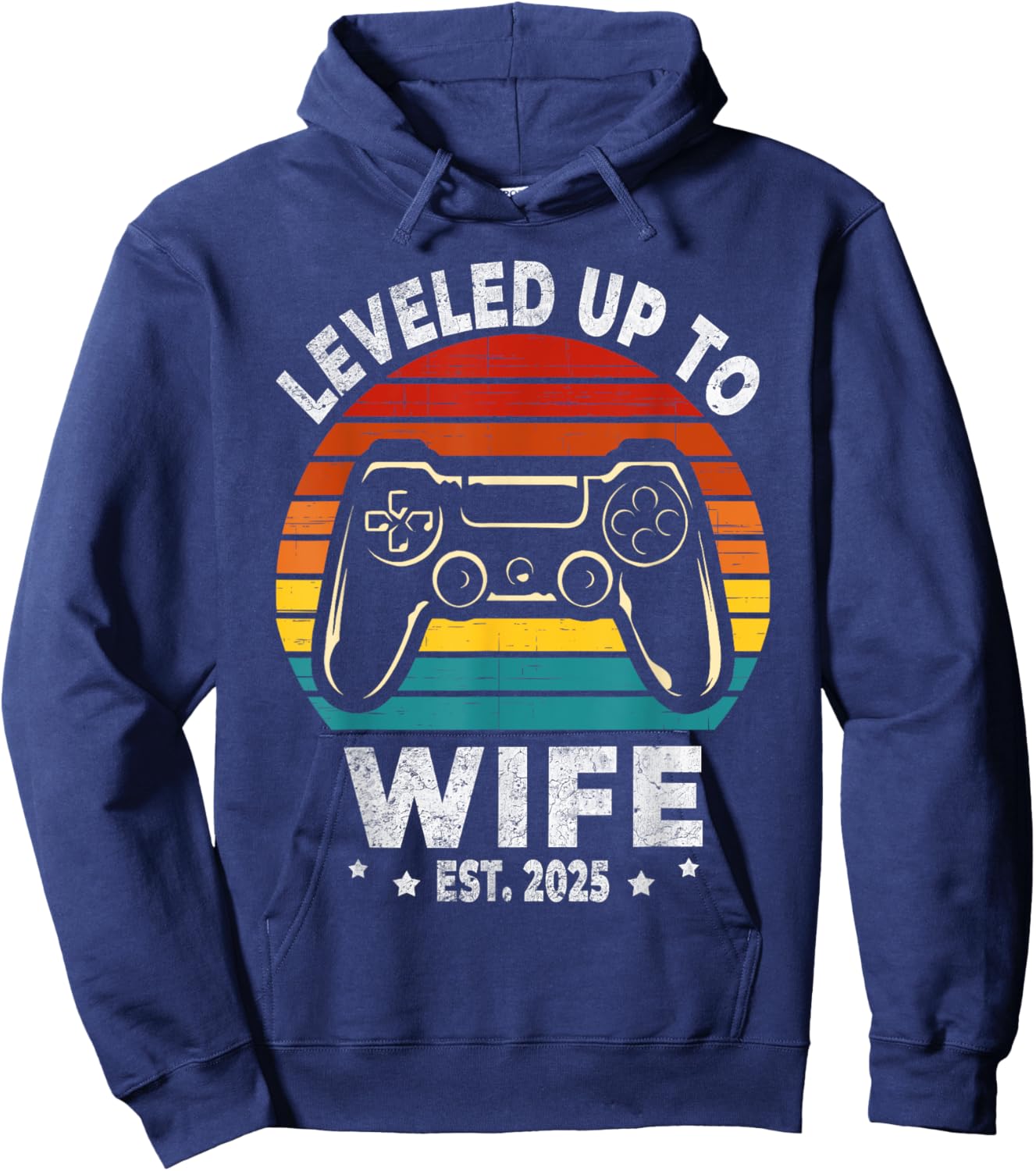 Leveled Up To Wife Est. 2025 Newly Just Married Gamer Bride Hoodie - Hoodie | Navy