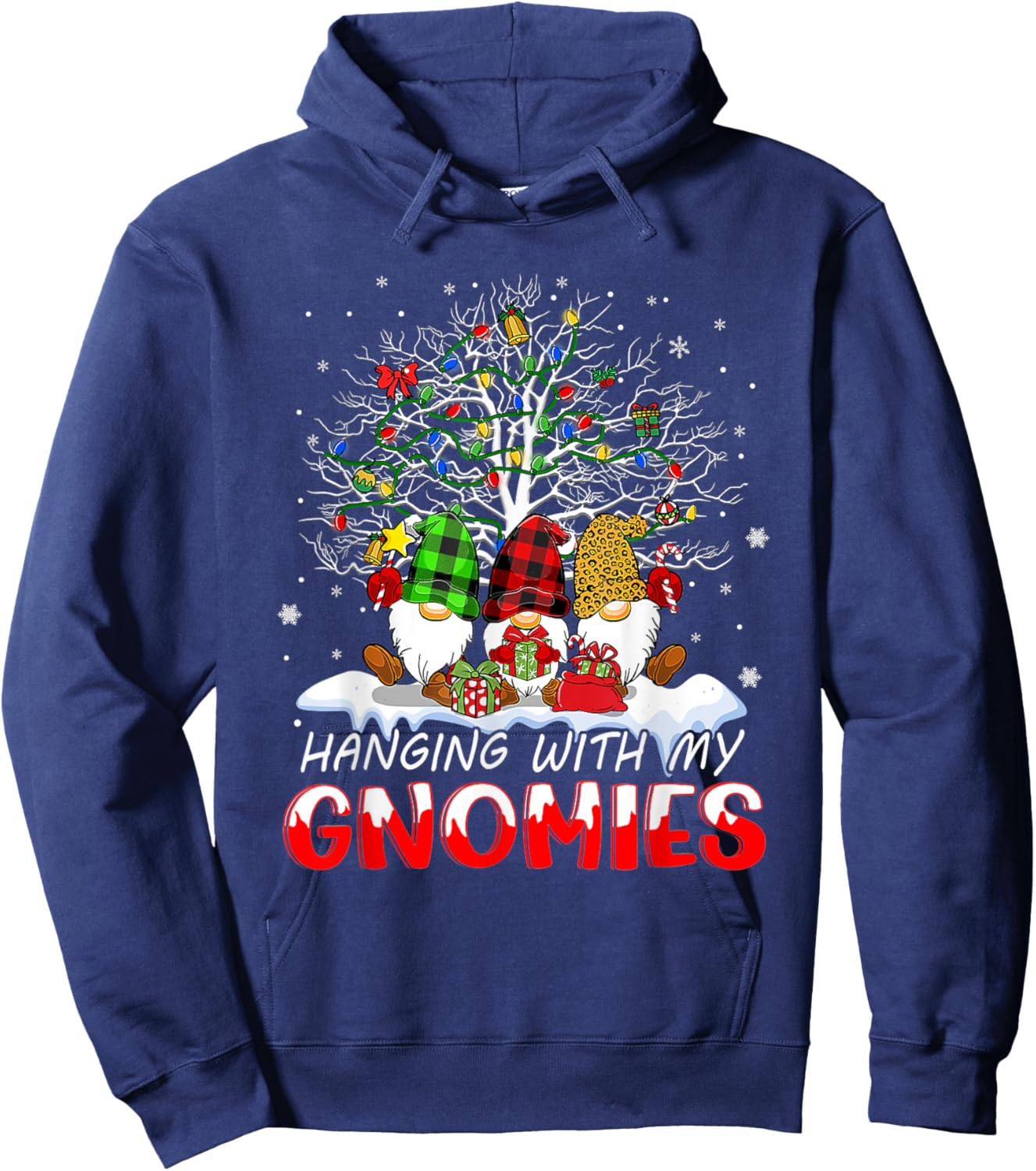 Funny Christmas Gnome Hanging With My Gnomies Family Pajamas Hoodie - Hoodie | Navy