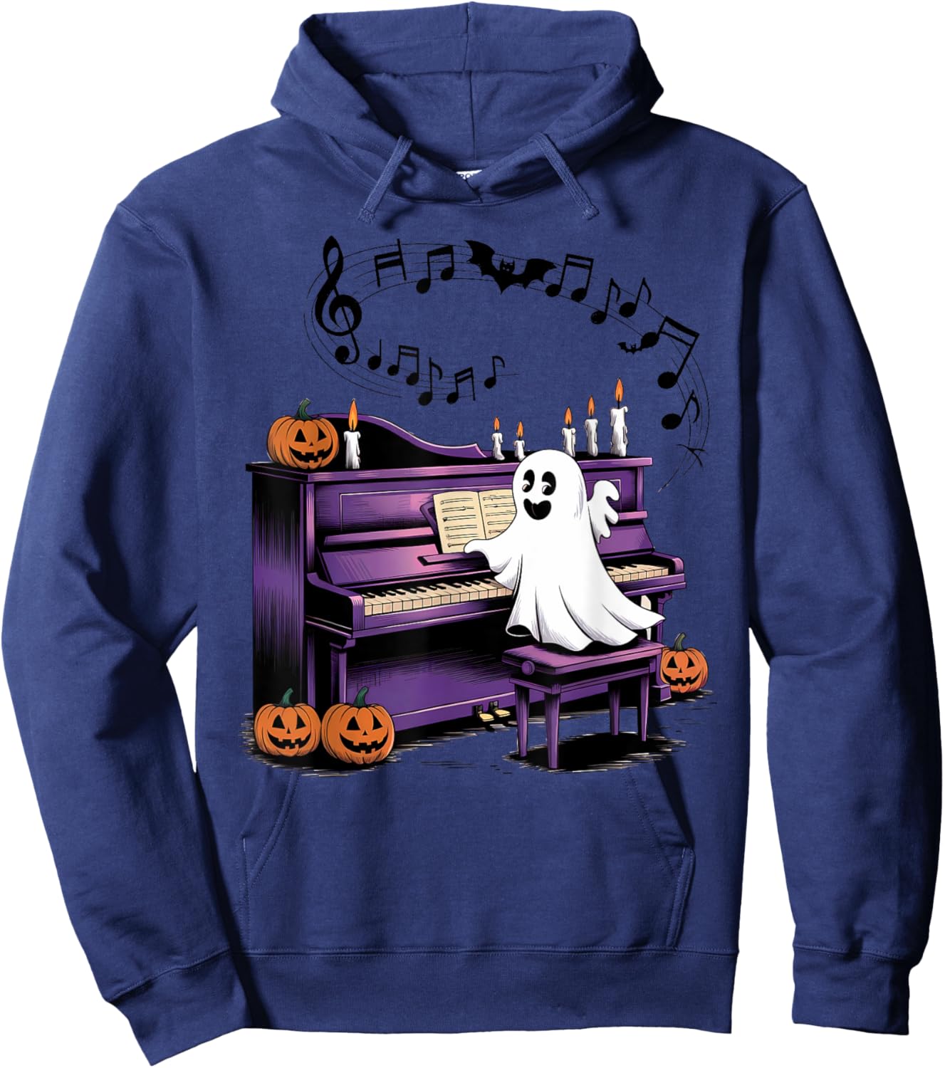 Spooky Halloween Ghost Playing Piano Pianist Musical Lovers Hoodie - Hoodie | Navy