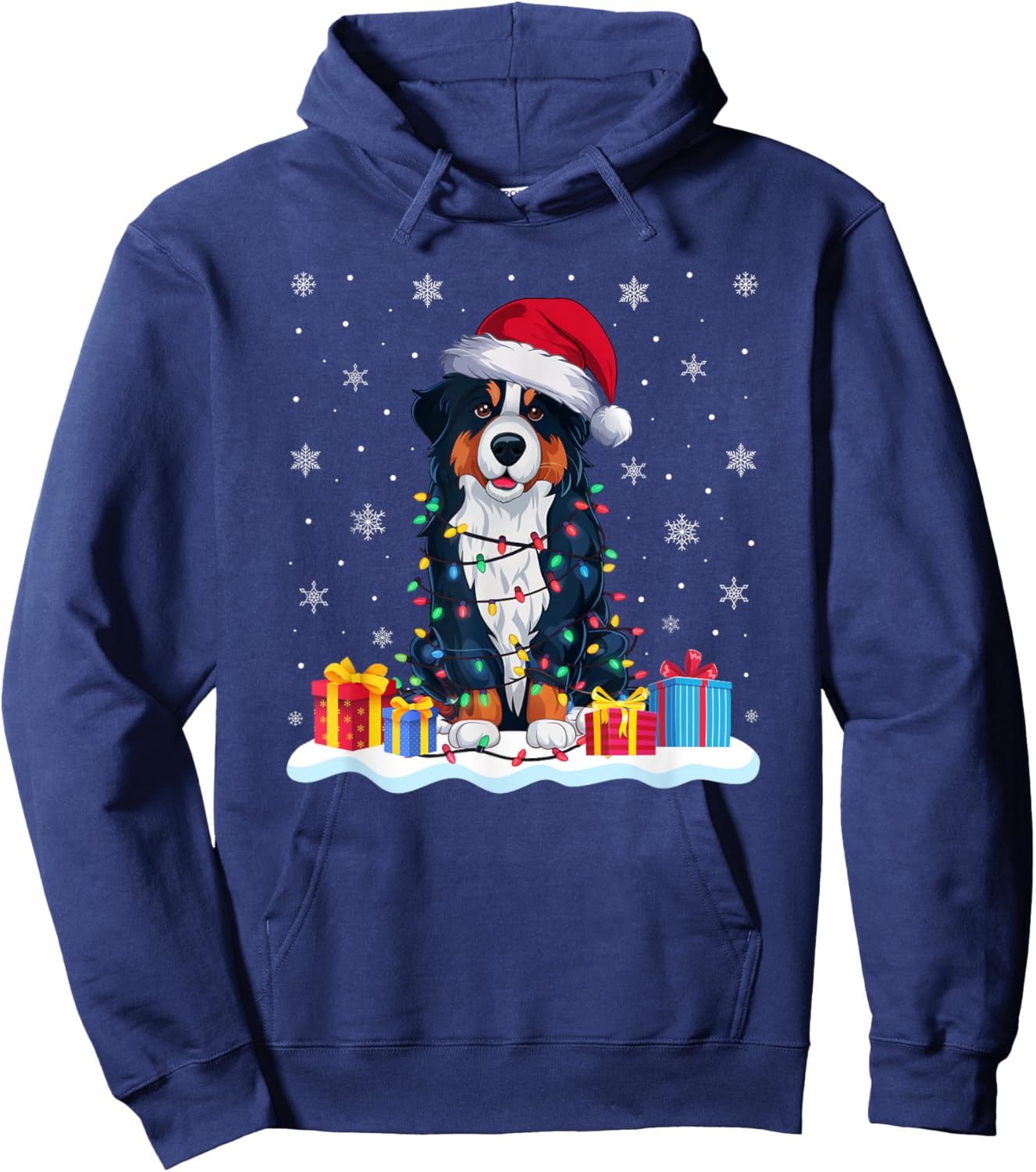 Bernese Mountain Dog Santa Hat Christmas Tree Light Xmas Pj Men Women Kids Hoodie - Hoodie | Navy