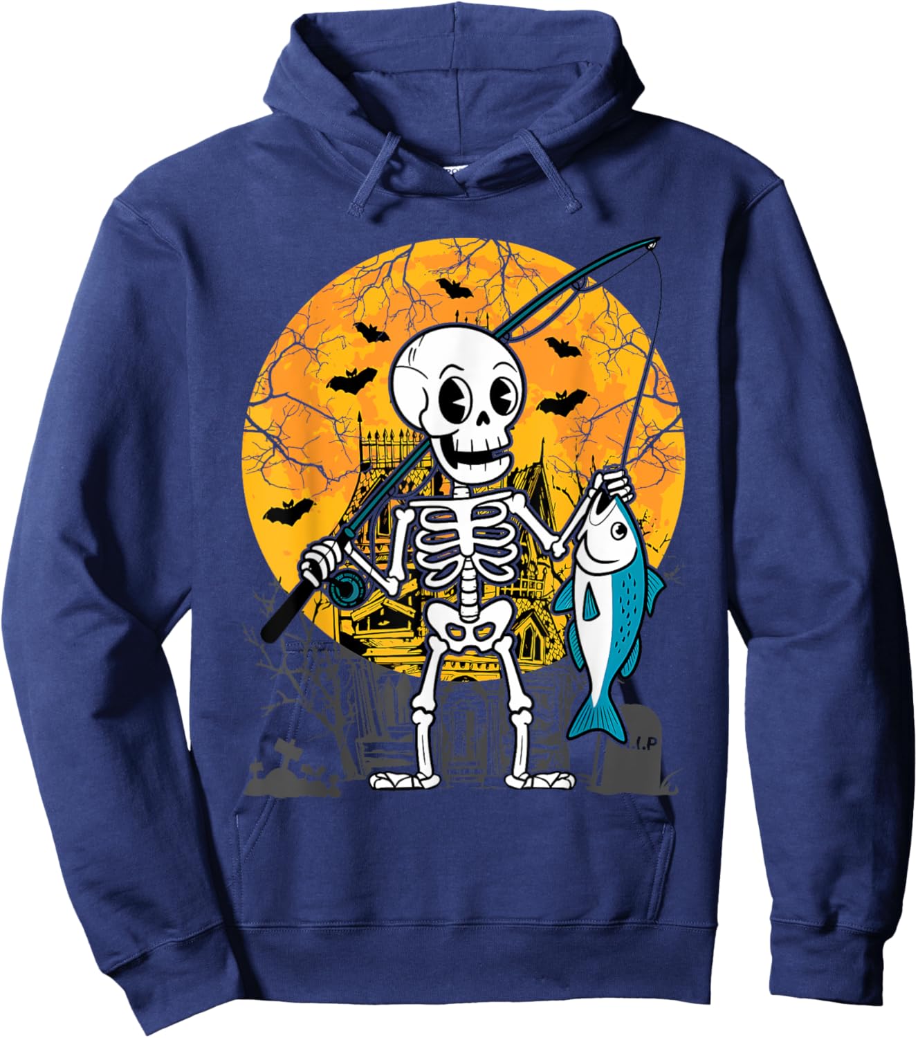 Halloween Skeleton Fishing Costume Fisherman Men Boys Kids Hoodie - Hoodie | Navy