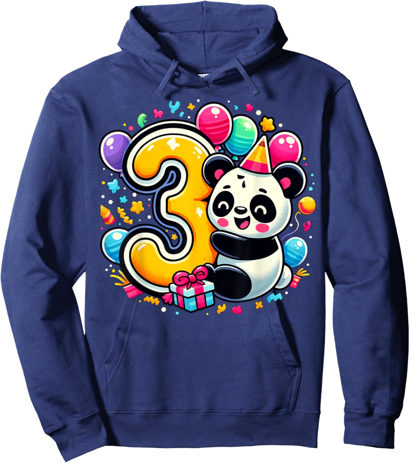 Panda 3rd birthday boy girl 3 years old third three Panda Hoodie - Hoodie | Navy