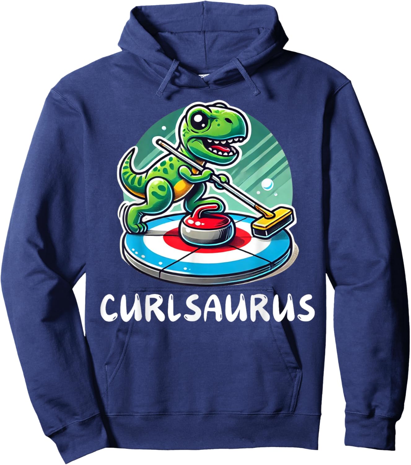 Curlsaurus T-Rex Dinosaur Funny Curling Curler Hoodie - Hoodie | Navy