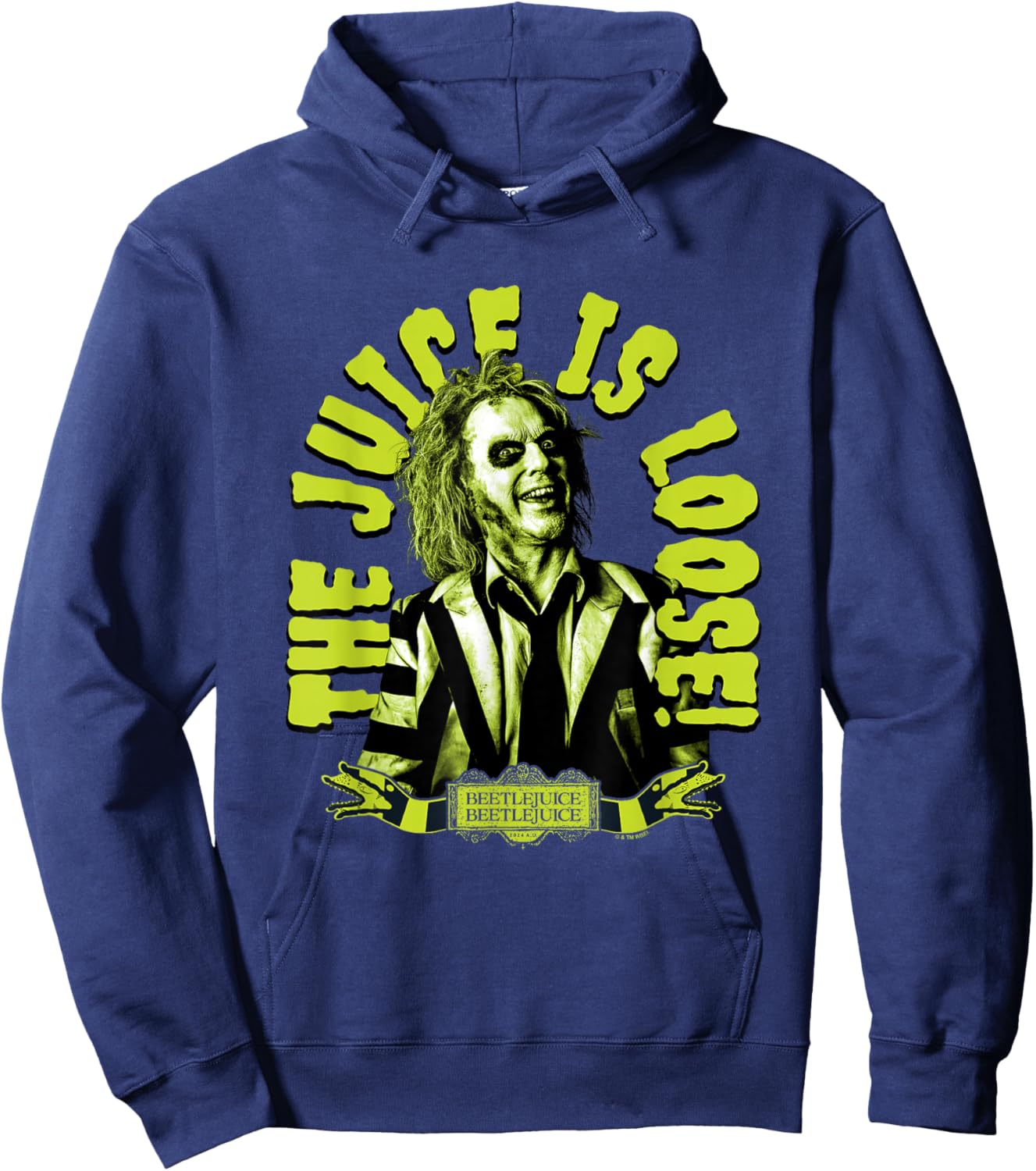 Beetlejuice Beetlejuice The Juice Is Loose! Neon Portrait Hoodie - Hoodie | Navy