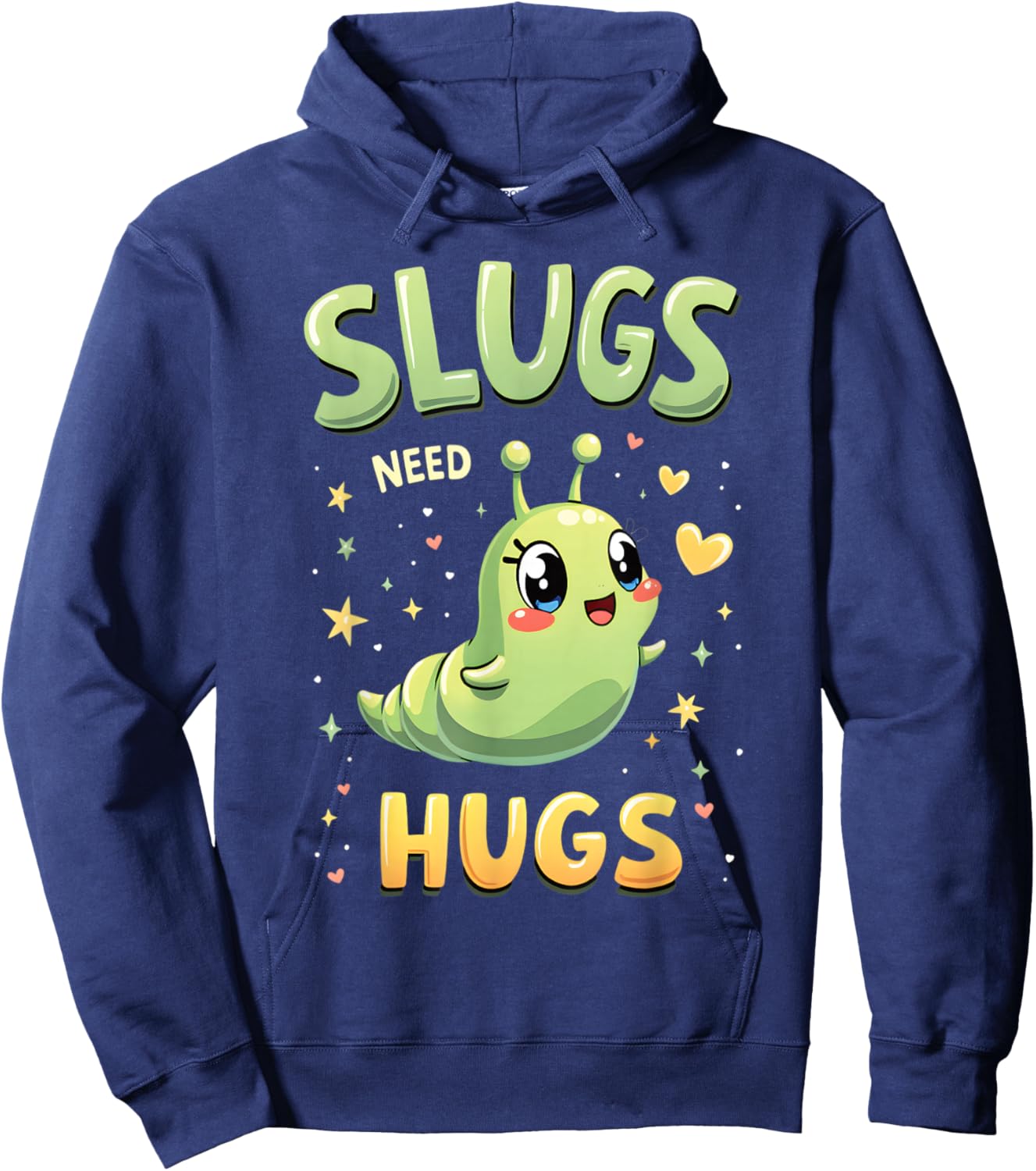 Cute Slug Lovers Whimsical Apparel Slugs Need Hugs Cute Cartoon Slug Art -Adult Black Small Hoodie - Hoodie | Navy