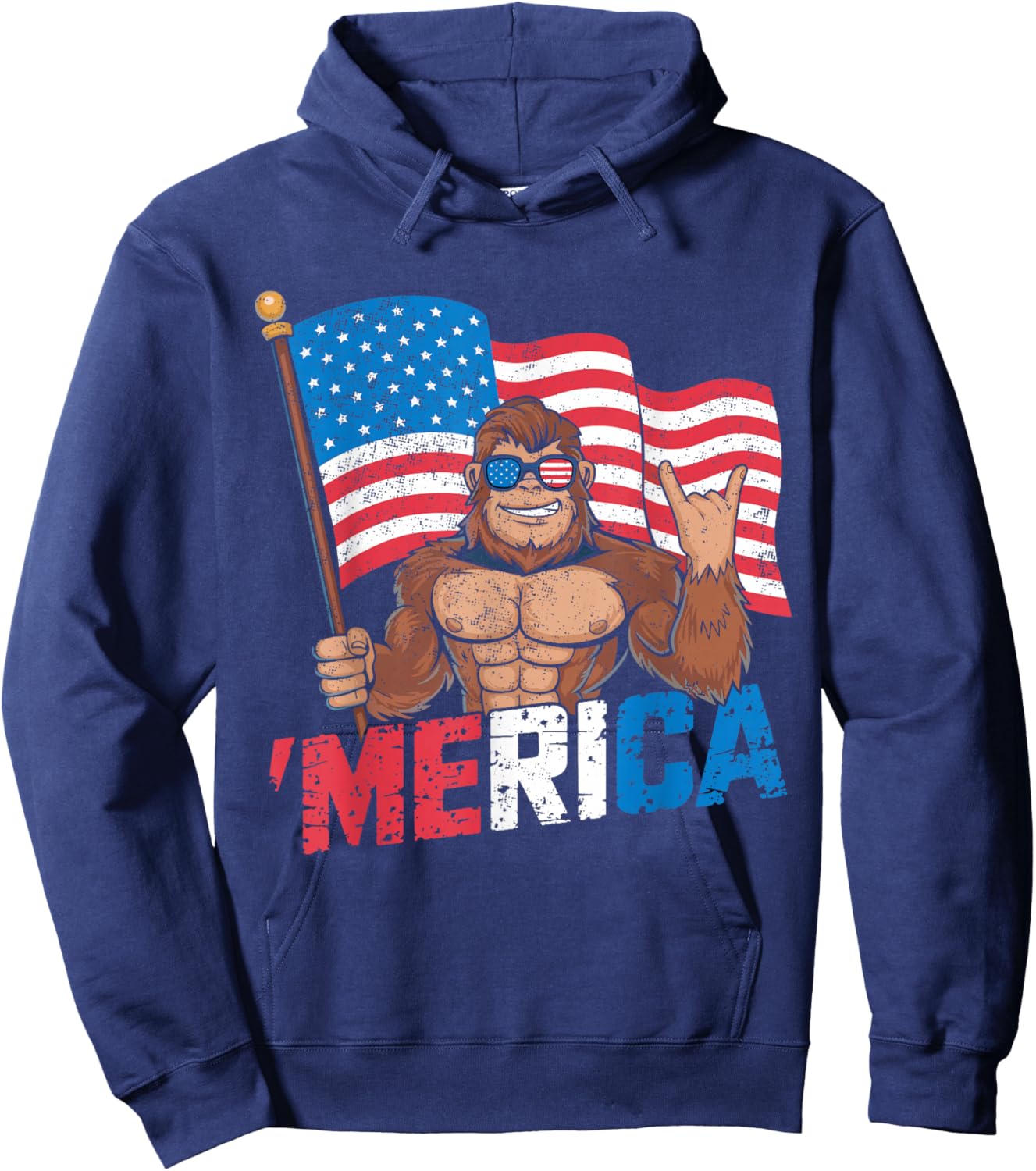 Bigfoot Merica Rock American Flag Patriotic 4th Of July Hoodie - Hoodie | Navy