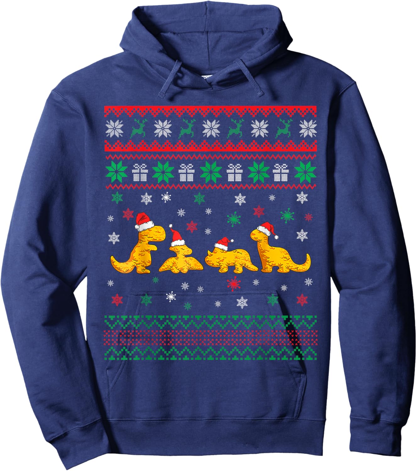 Dinosaur Dino Chicken Nuggets Ugly Christmas Pajama Xmas Hoodie - Hoodie | Navy