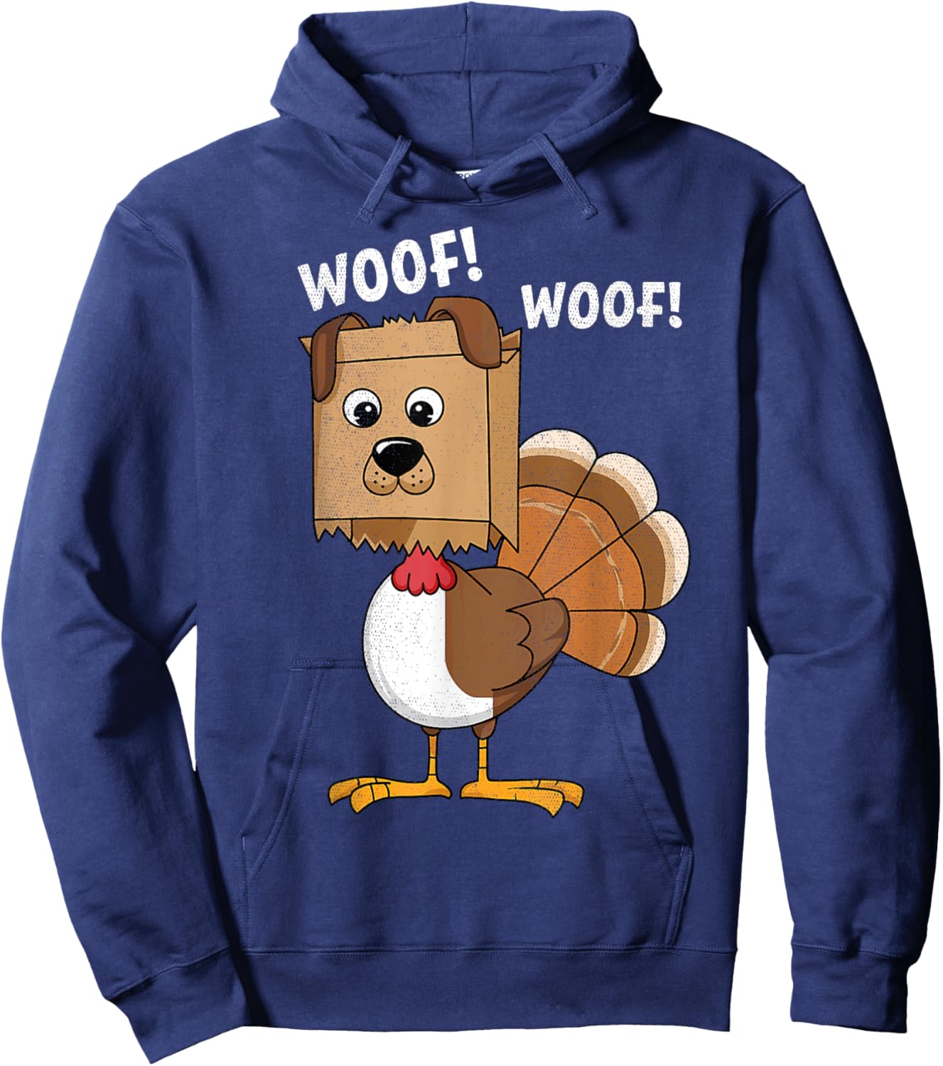 Thanksgiving Dog Funny Fake Dog Woof Thanksgiving Turkey Women Girls Kids Hoodie - Hoodie | Navy