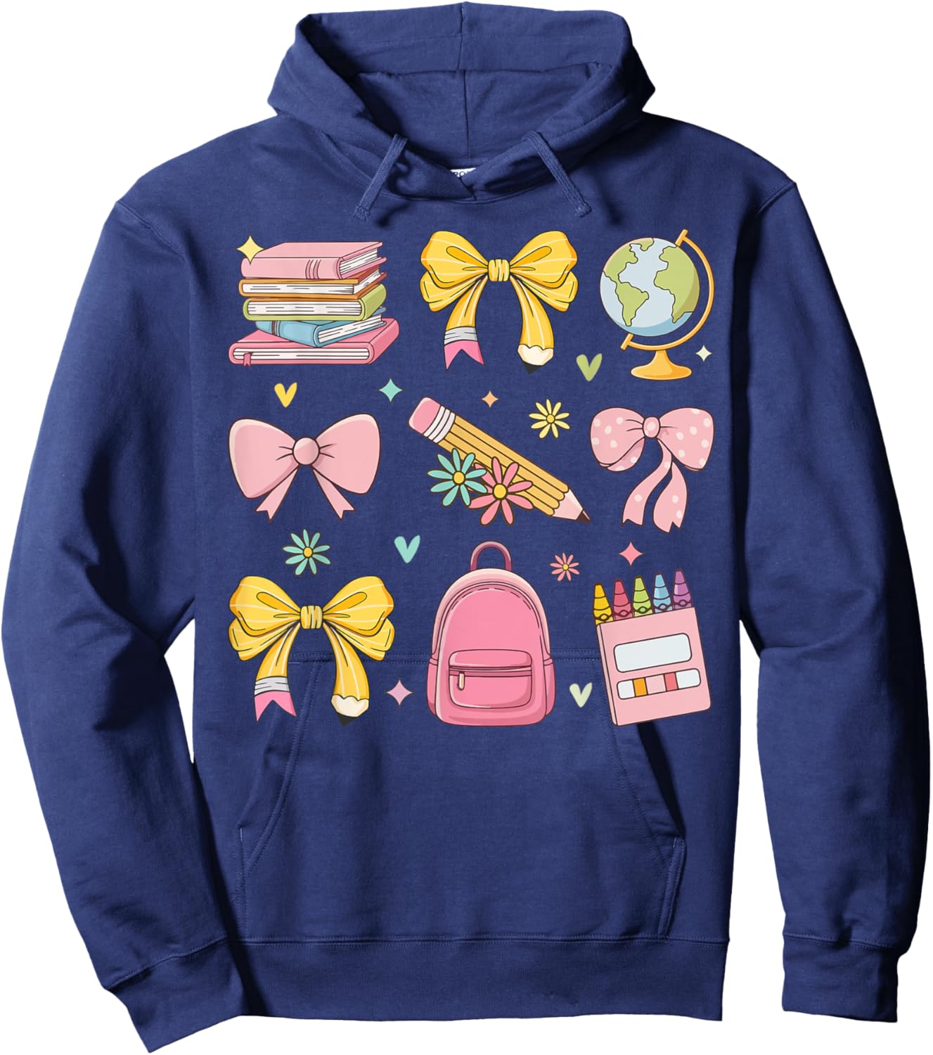 Coquette Bow Pencil Teacher Back To School Appreciation Hoodie - Hoodie | Navy