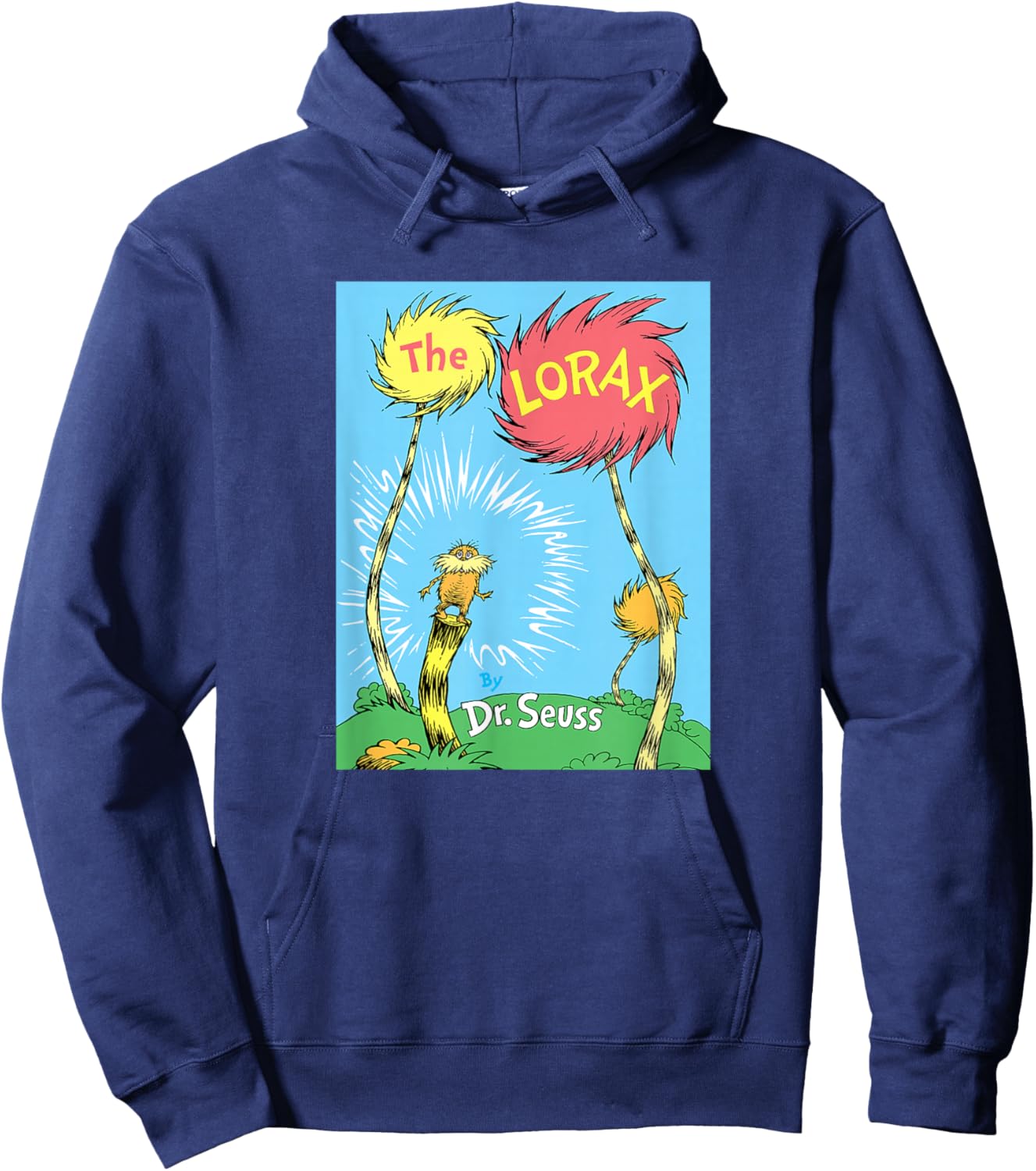 Dr. Seuss The Lorax Book Cover - -Adults, Black, Small Hoodie - Hoodie | Navy