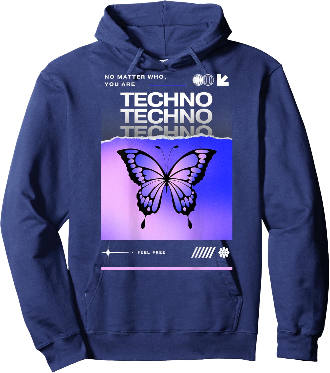 Techno Butterfly Rave Feel Freedom Trance Love Club Hoodie - Hoodie | Navy