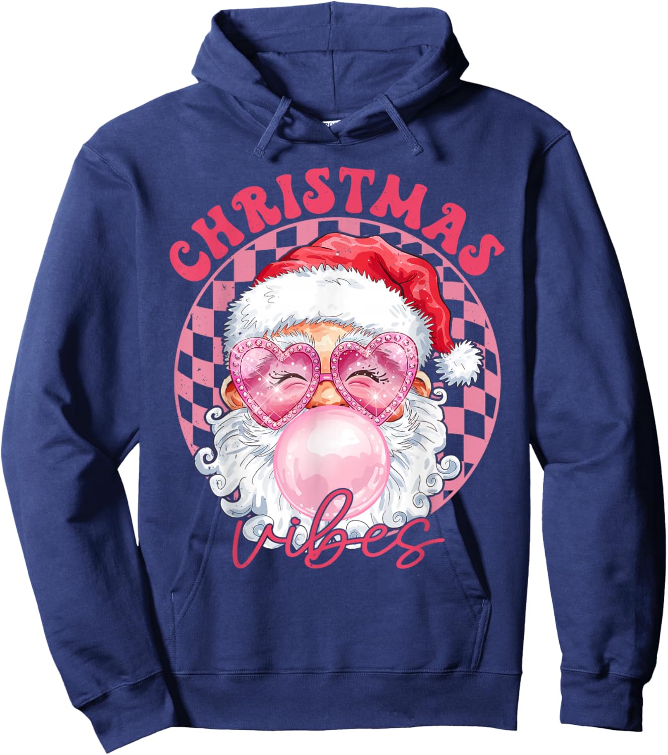 Vintage Groovy Santa Claus Christmas Vibes Kids Girls Hoodie - Hoodie | Navy