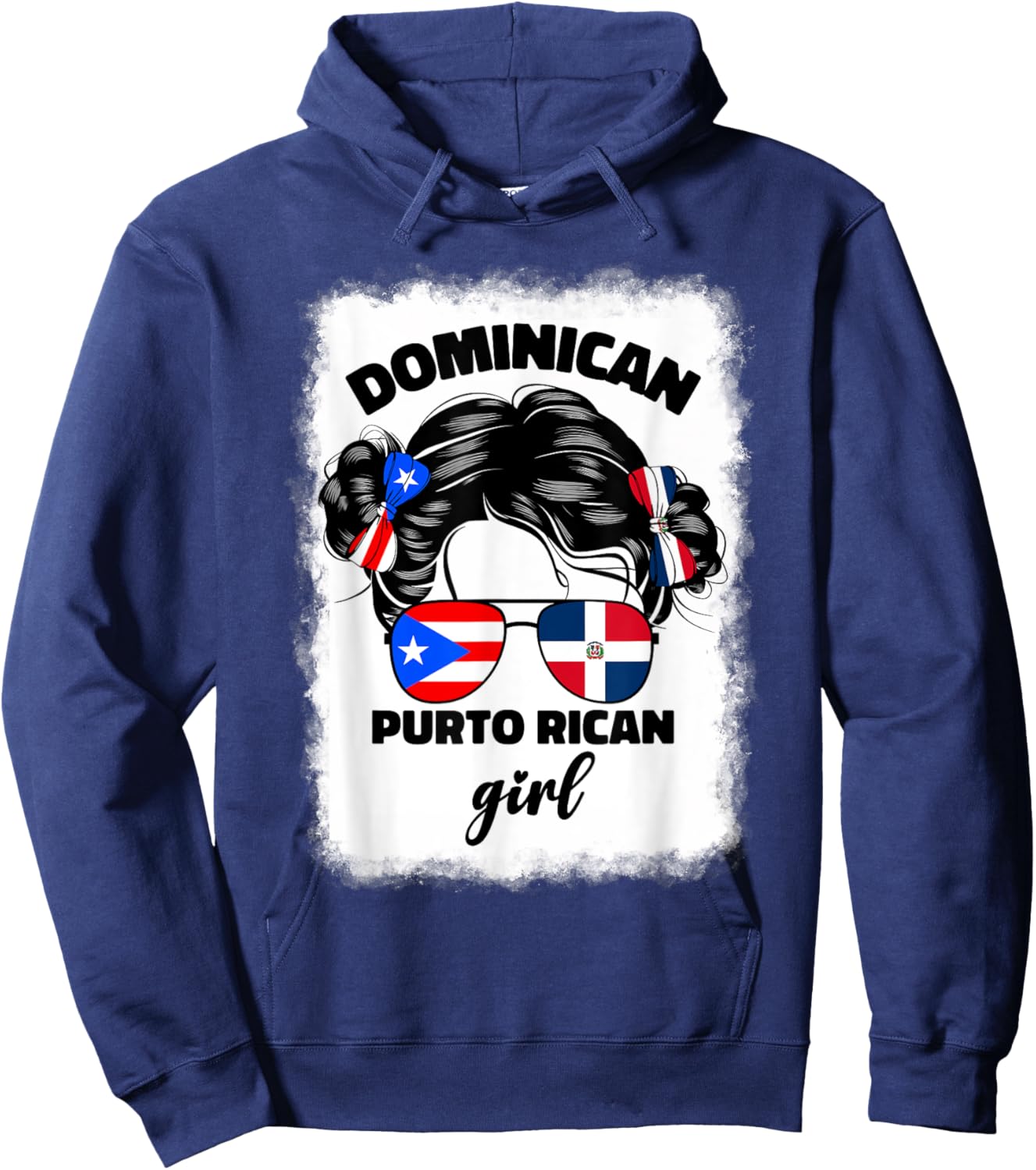 DominiRican Girl Kids Dominican And Puerto Rican Rico Flag Hoodie - Hoodie | Navy