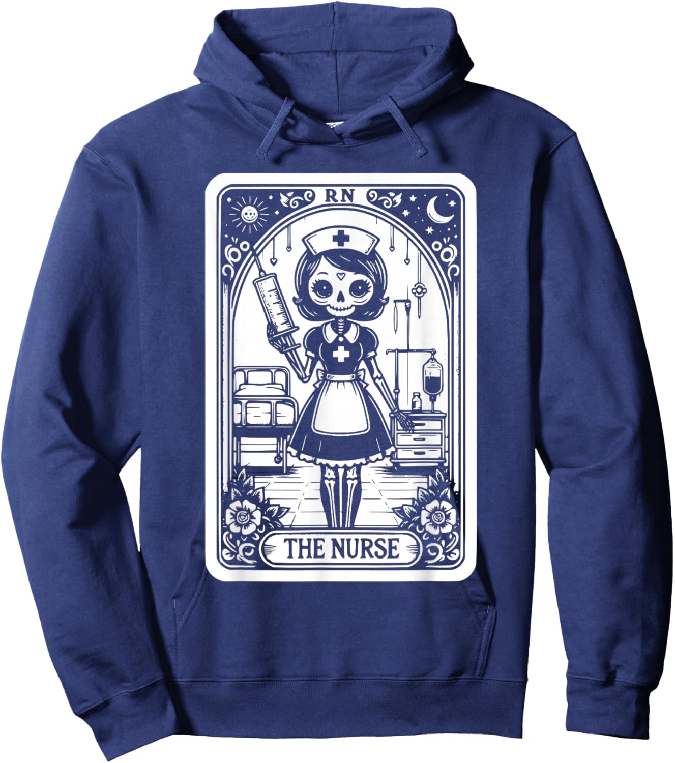 Funny Spooky Skeleton RN Nurse The Nurse Tarot Card Nursing Hoodie - Hoodie | Navy