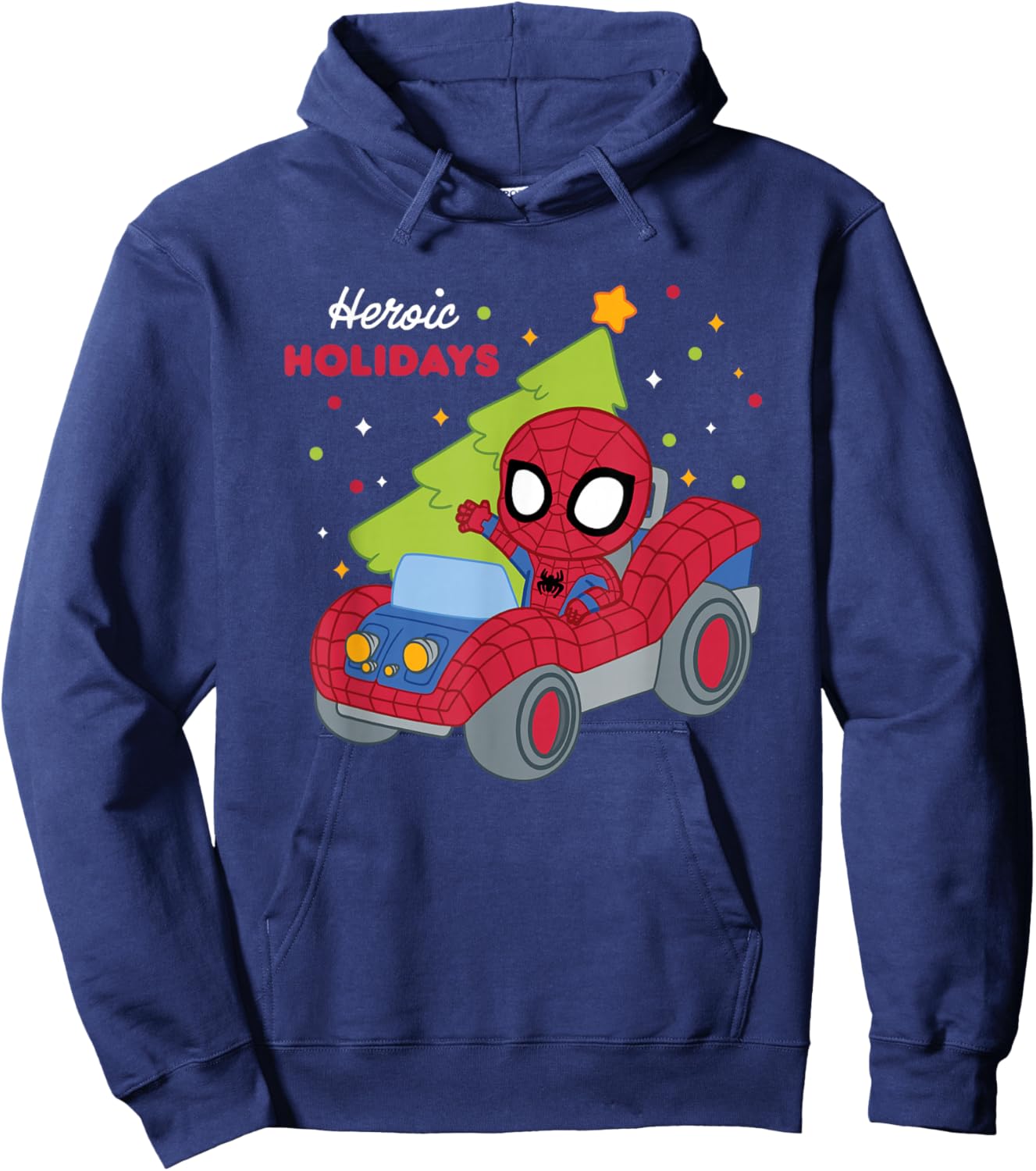 Marvel Christmas Heroic Holidays Cute Spider Man Chest Logo Hoodie - Hoodie | Navy