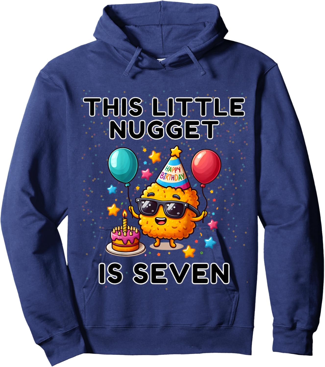 Kids This Little-Nugget is Seven, Chicken Nugget 7th Birthday Hoodie - Hoodie | Navy