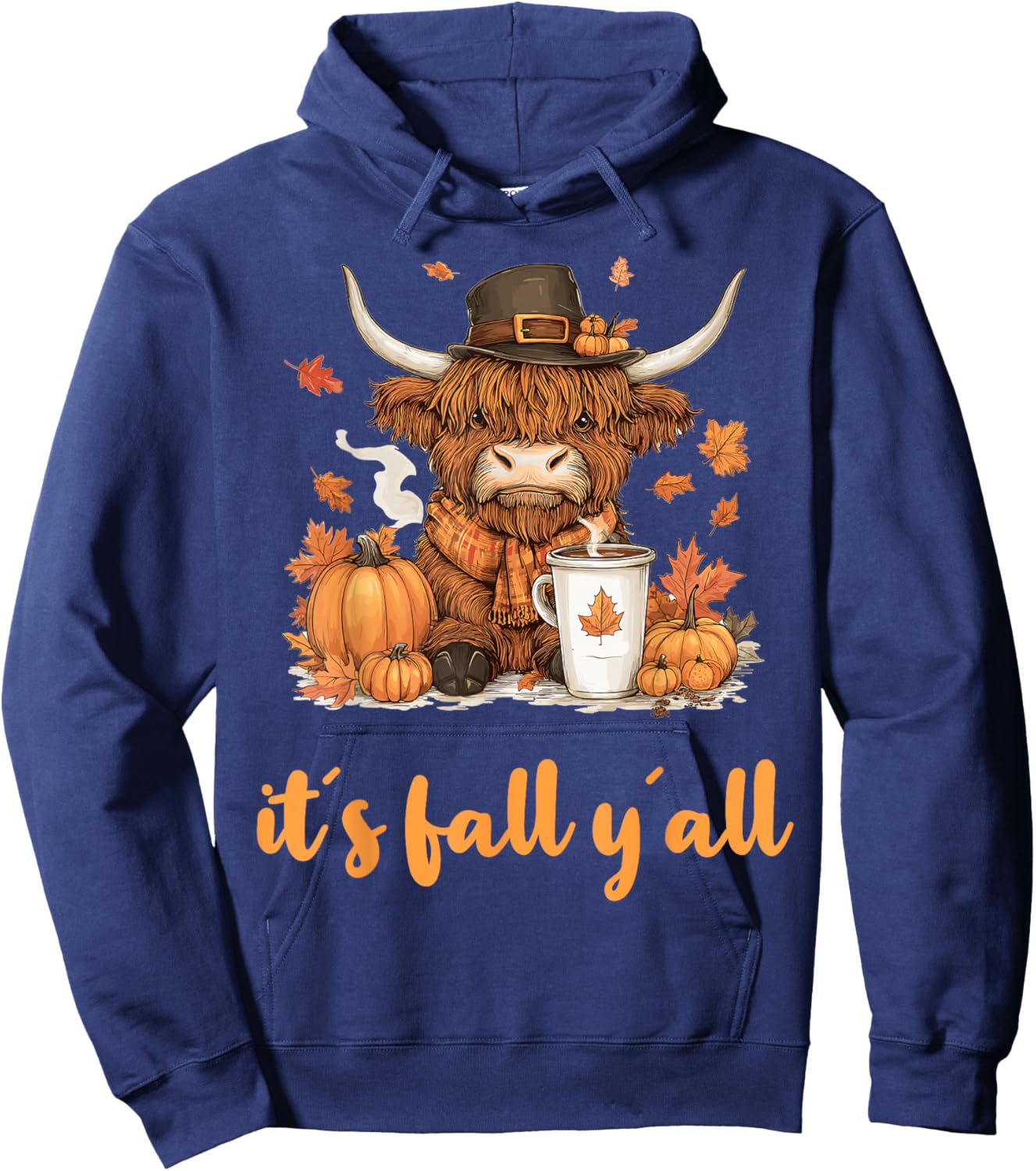 Scottish Highland Cow Fall Thanksgiving it´s fall yáll Hoodie - Hoodie | Navy