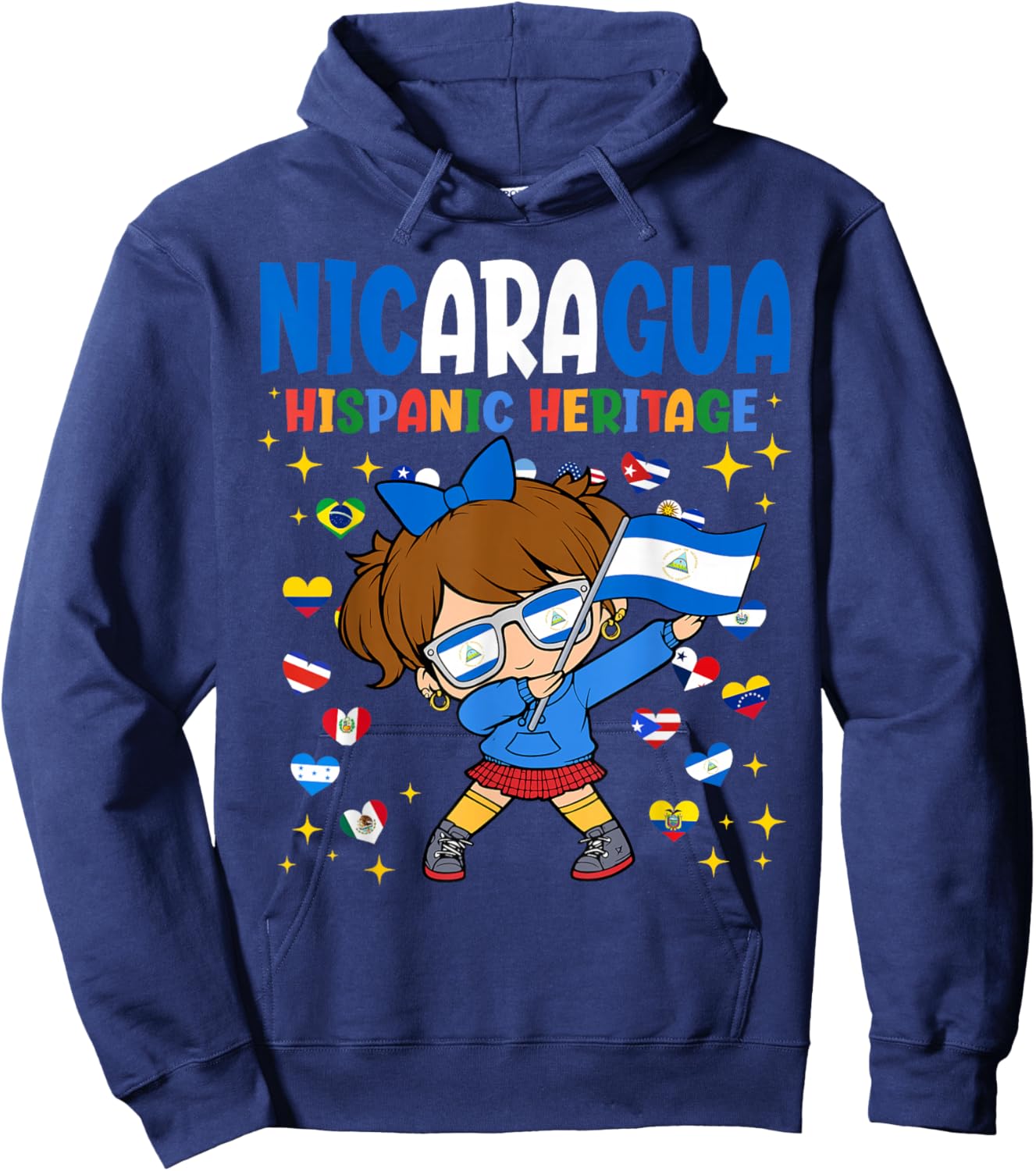 Hispanic Heritage Month Nicaragua Flag Nicaraguan Girl Kids Hoodie - Hoodie | Navy