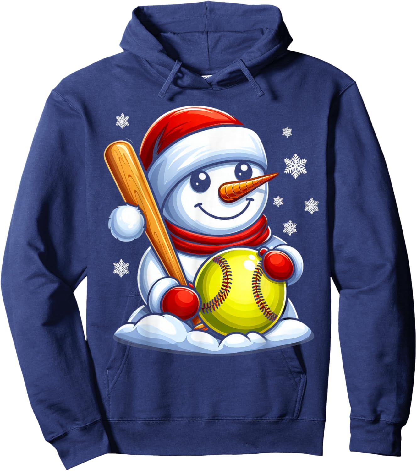 Softball Snowman Santa Hat Christmas Xmas Boys Girls Kids Hoodie - Hoodie | Navy