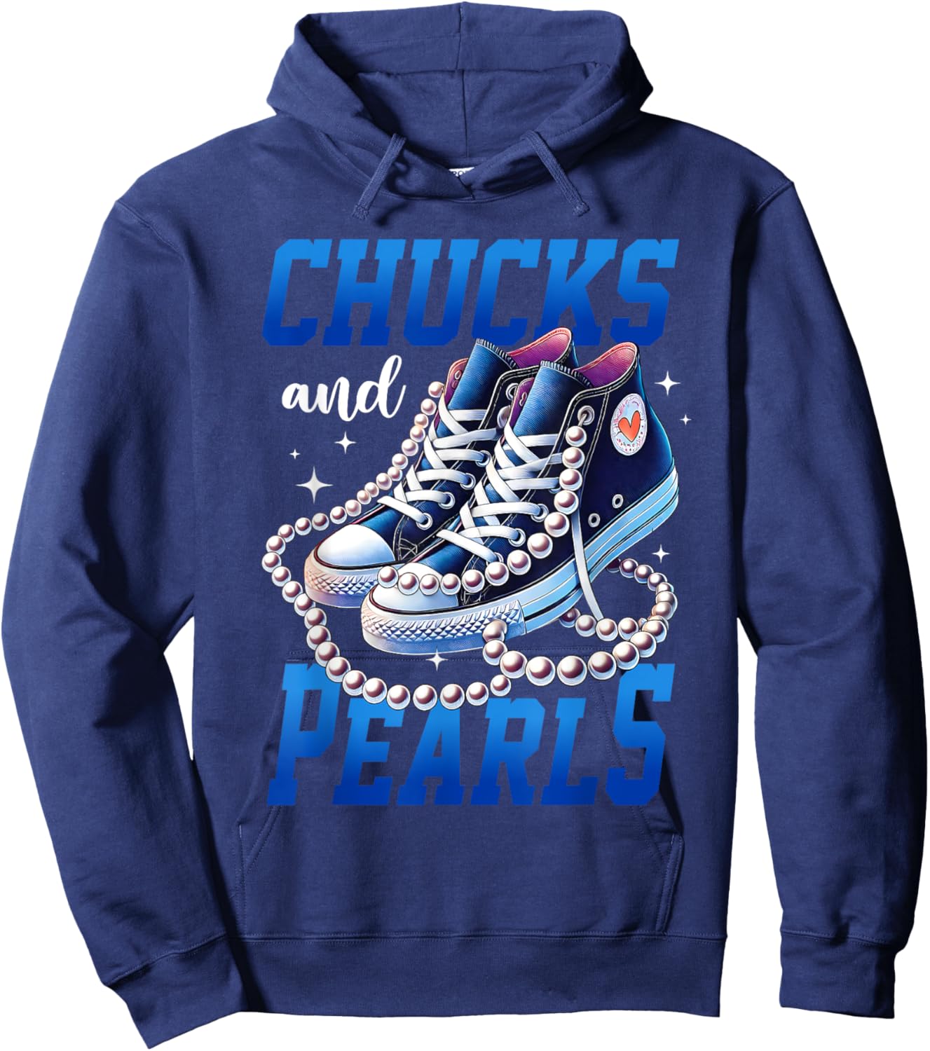 Chucks and Pearls Kamala Harris 2024 for President Election Hoodie - Hoodie | Navy