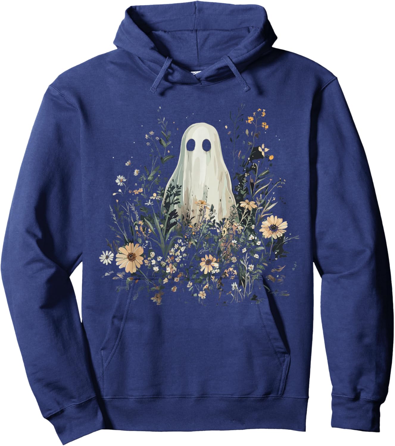 Vintage Floral Ghost Halloween Ghost in the Forest Gothic Hoodie - Hoodie | Navy