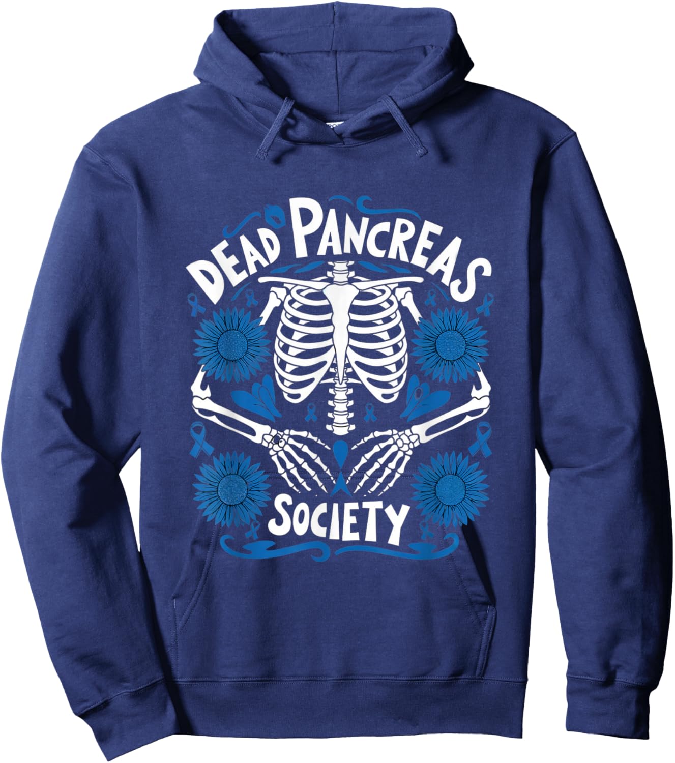 Diabetes Awareness Day: Blue Dead Pancreas Society Skeleton Hoodie - Hoodie | Navy