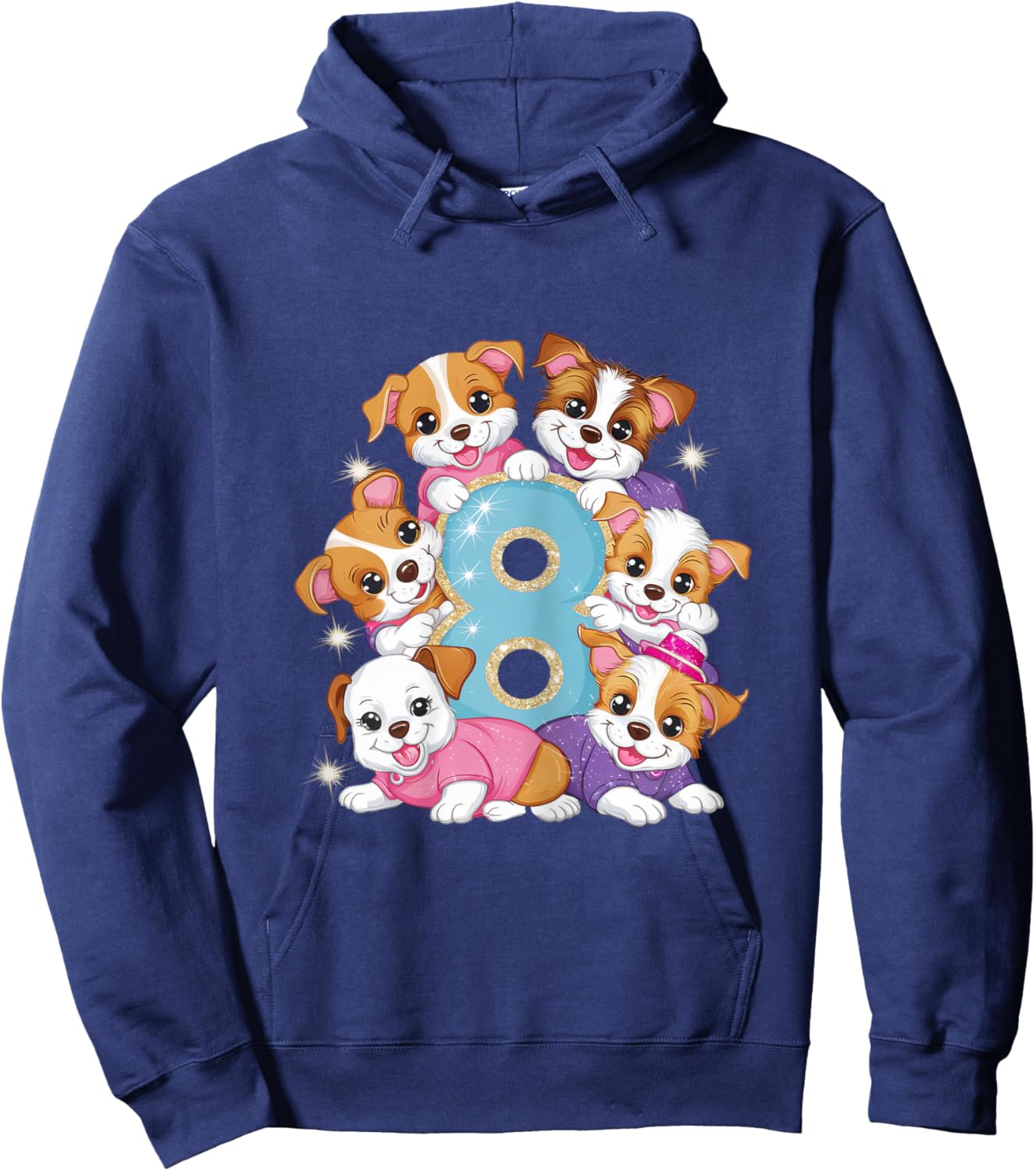 8th Birthday Dog Birthday Shirt for Girls 8 Years Puppy Hoodie - Hoodie | Navy