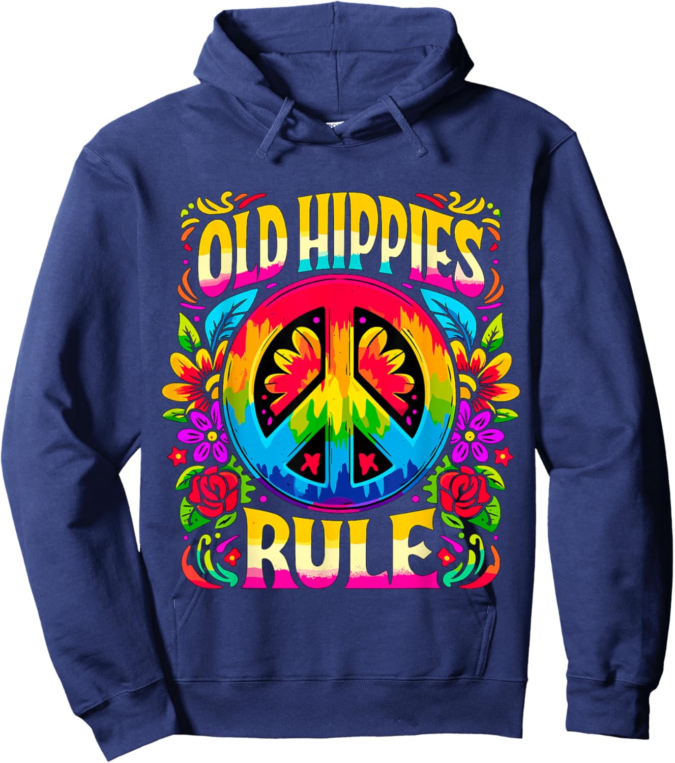 Old Hippies Rule 70s 80s Party Peace Hoodie - Hoodie | Navy