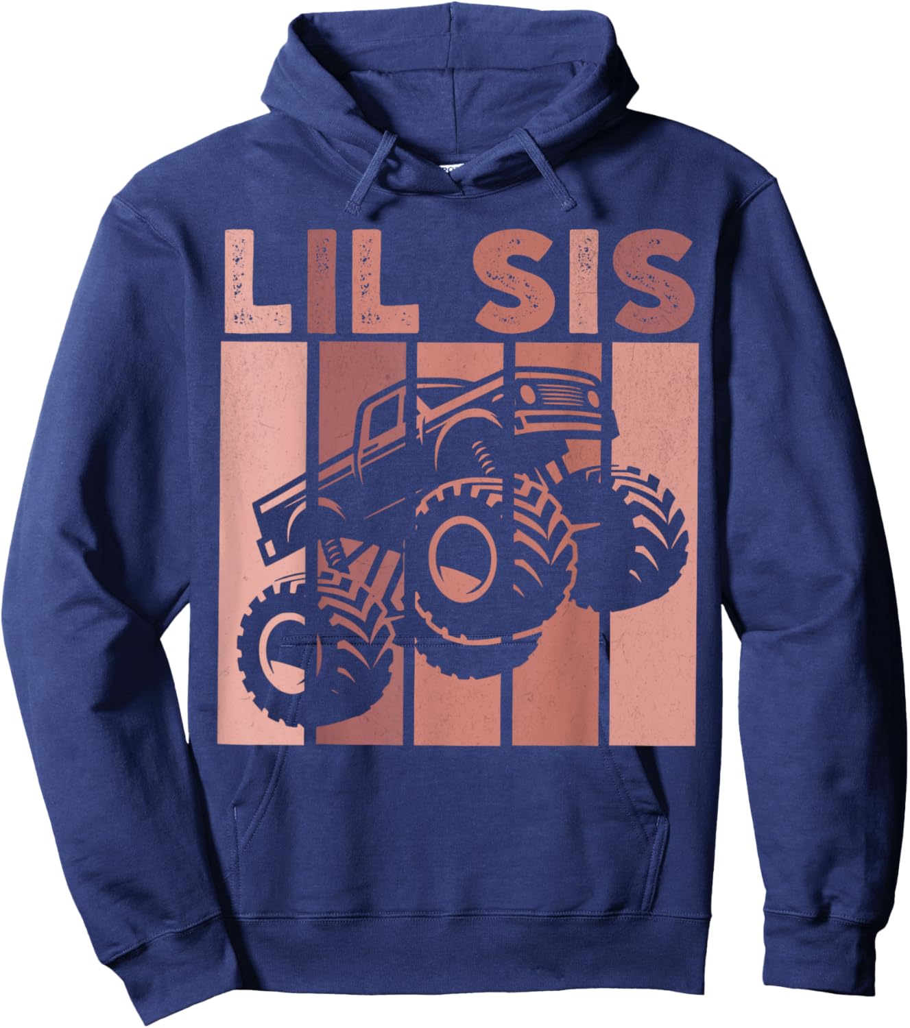 Little Sister Monster Truck Retro Lil Sis Matching Sibling Hoodie - Hoodie | Navy