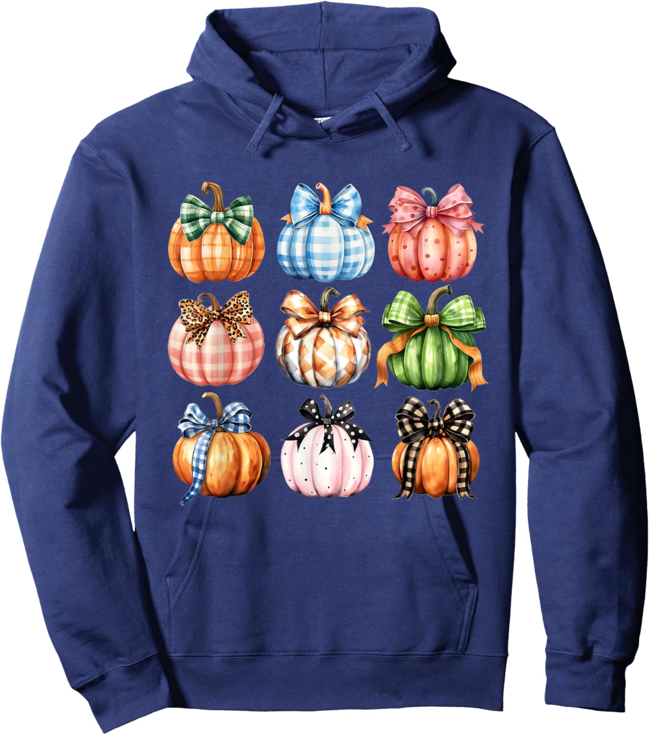 Funny Halloween Coquette Bow Pumpkin Autumn Thanksgiving Hoodie - Hoodie | Navy